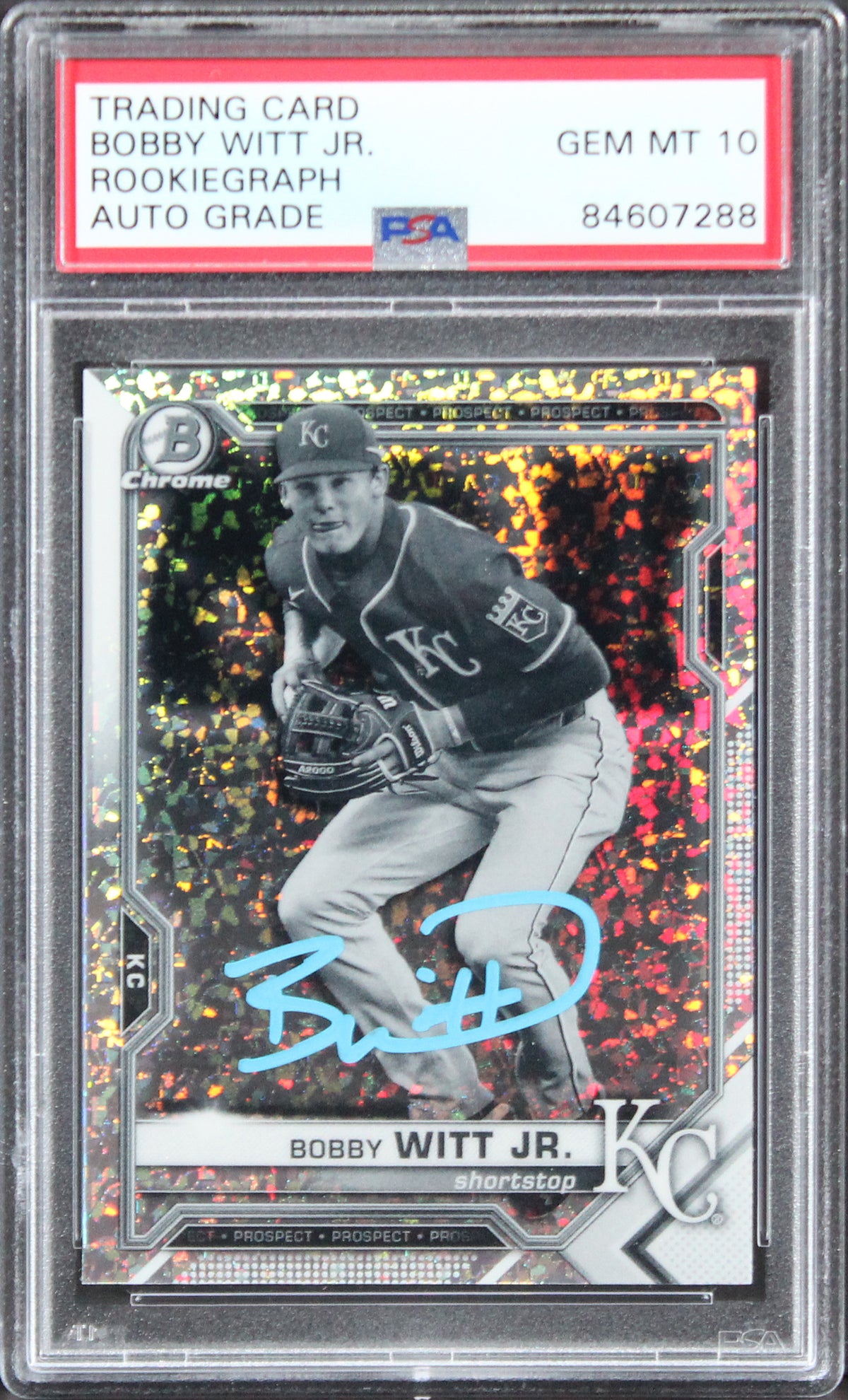 Bobby Witt Jr. Signed 2021 Bowman Chrome B&W DR #BCP-193 Card Auto 10 PSA Slab