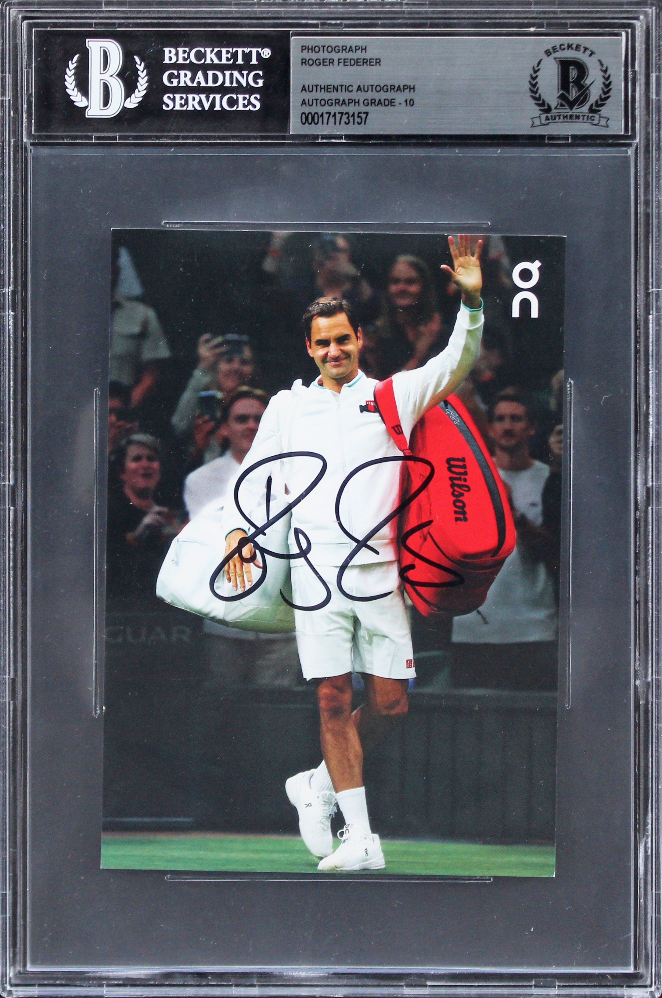 Roger Federer Authentic Signed 4x6 Promo Card Auto Graded Gem 10! BAS Slabbed
