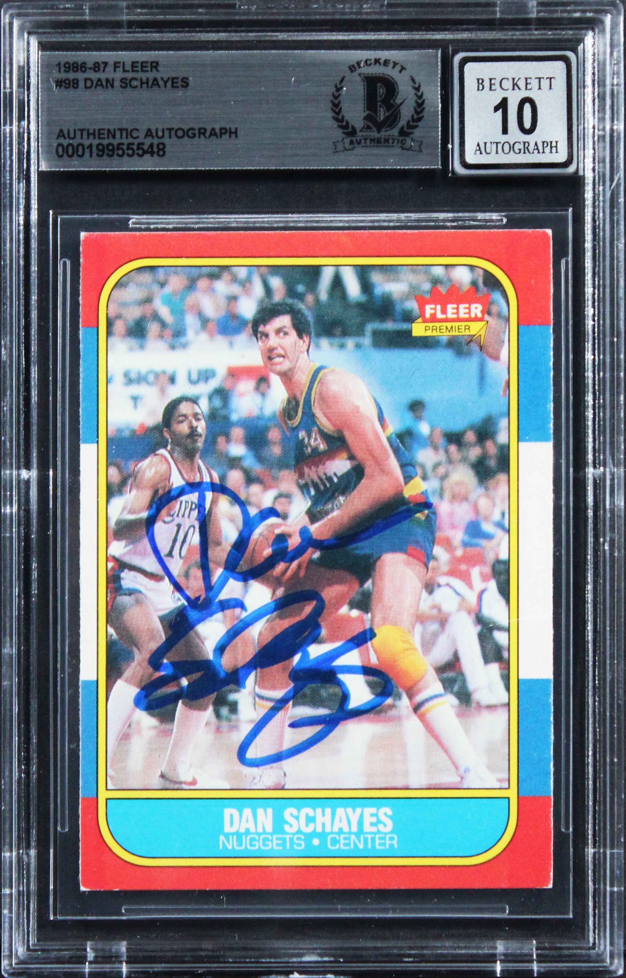 Nuggets Dan Schayes Signed 1986 Fleer #98 Card Auto Grade Mint 10! BAS Slabbed
