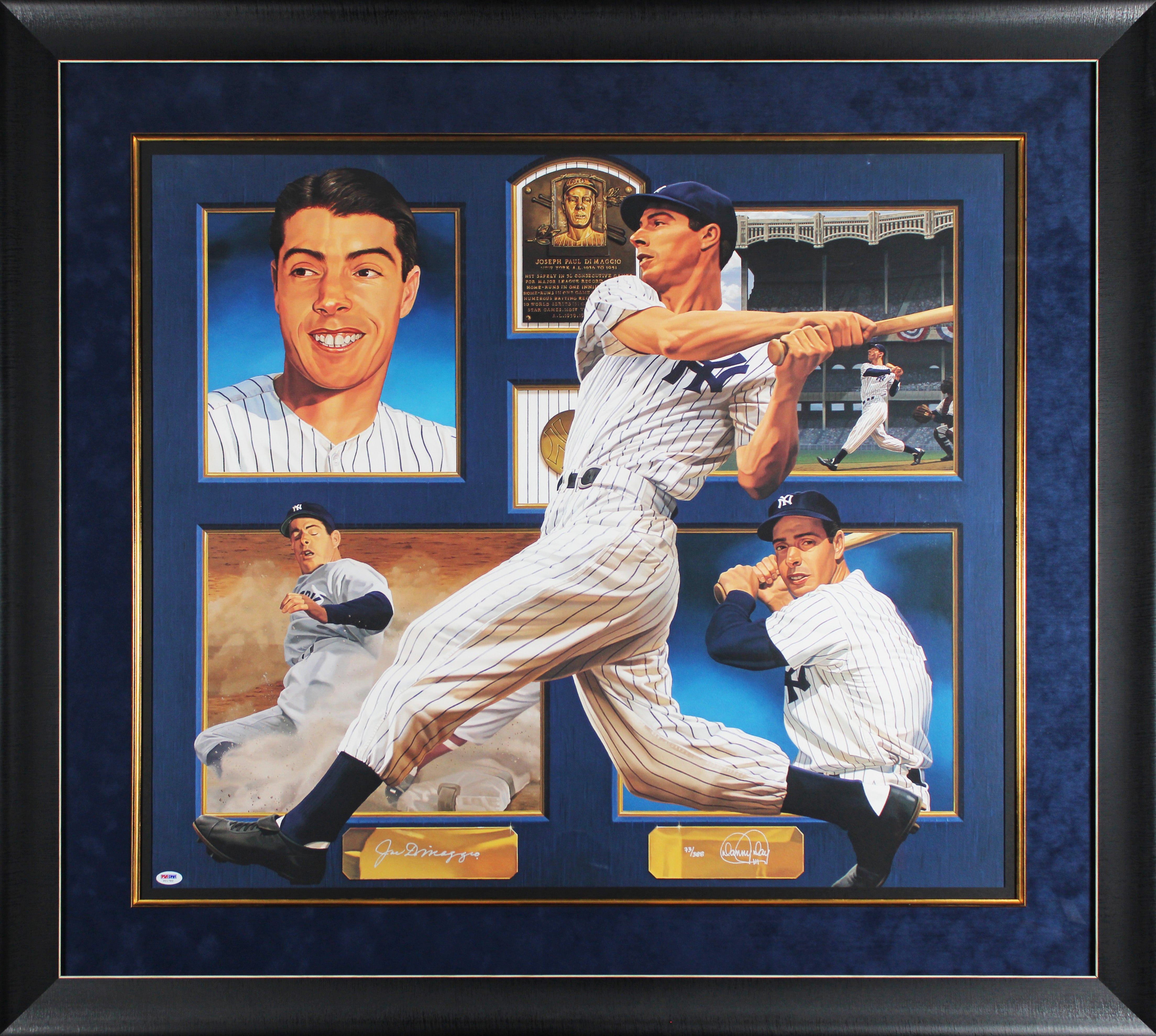 Joe DiMaggio & Danny Day Signed 30x34 Giclee Framed Display LE #73/388 BAS LOA