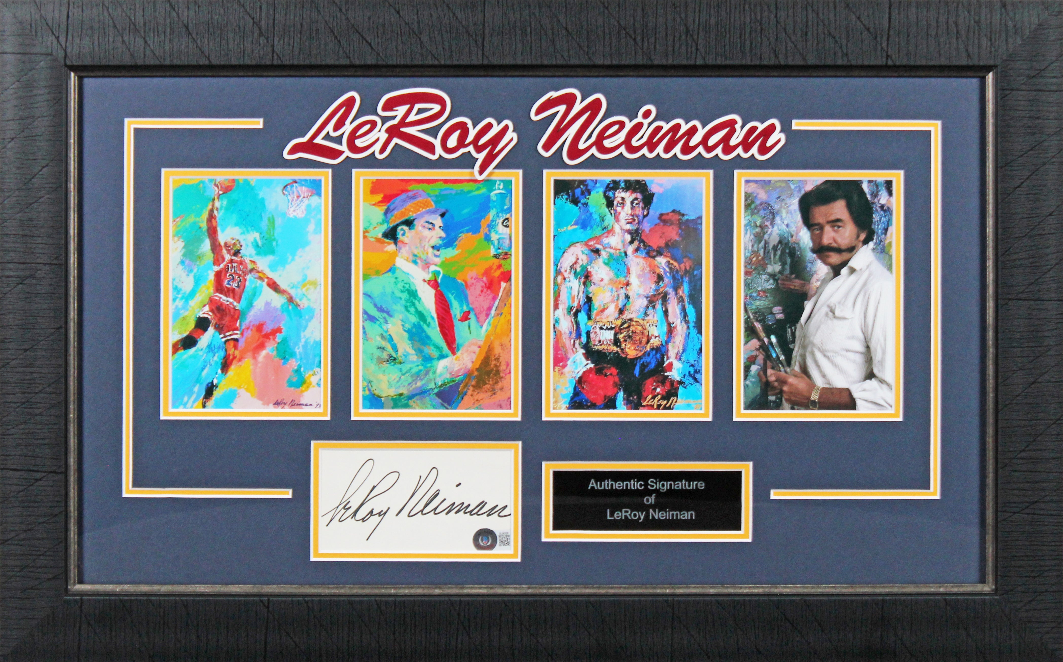 LeRoy Neiman Authentic Signed 3x5 Index Card Framed Display BAS #BL98226