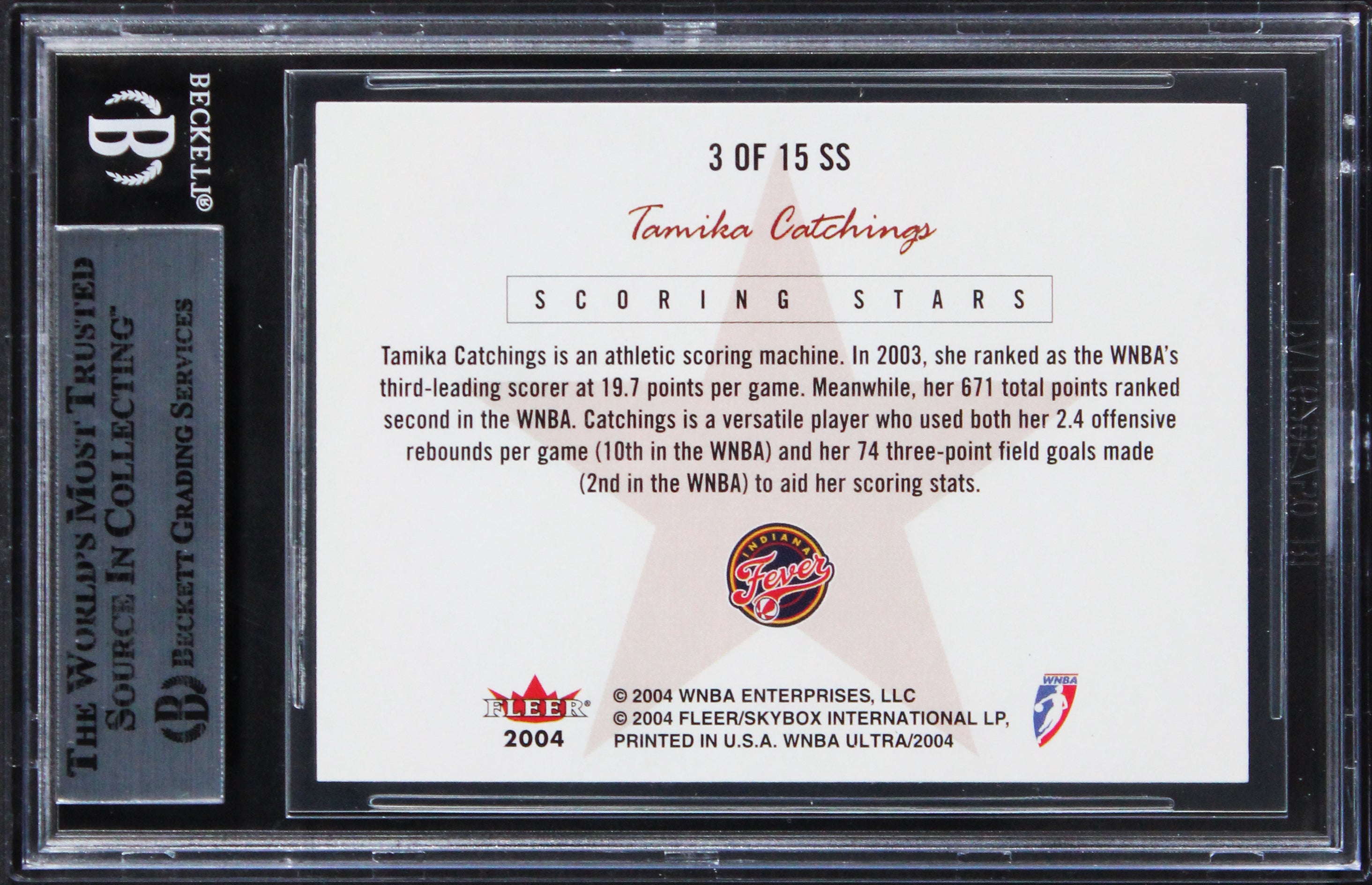 Fever Tamika Catchings "w/Insc" Signed 2004 Ultra WNBA SS #3 Card BAS Slabbed