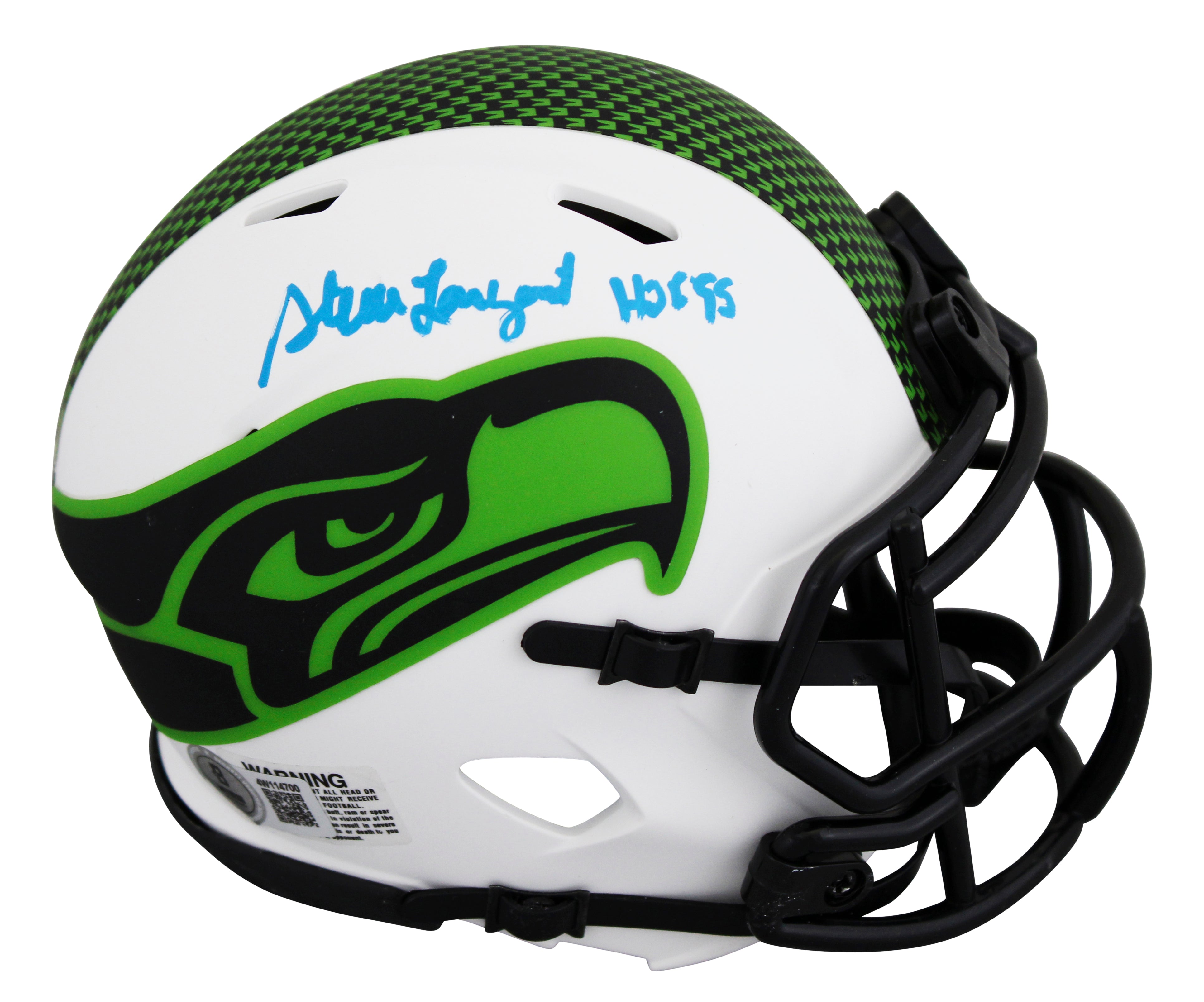 Seahawks Steve Largent "HOF 1995" Signed Lunar Speed Mini Helmet W/ Case BAS Wit