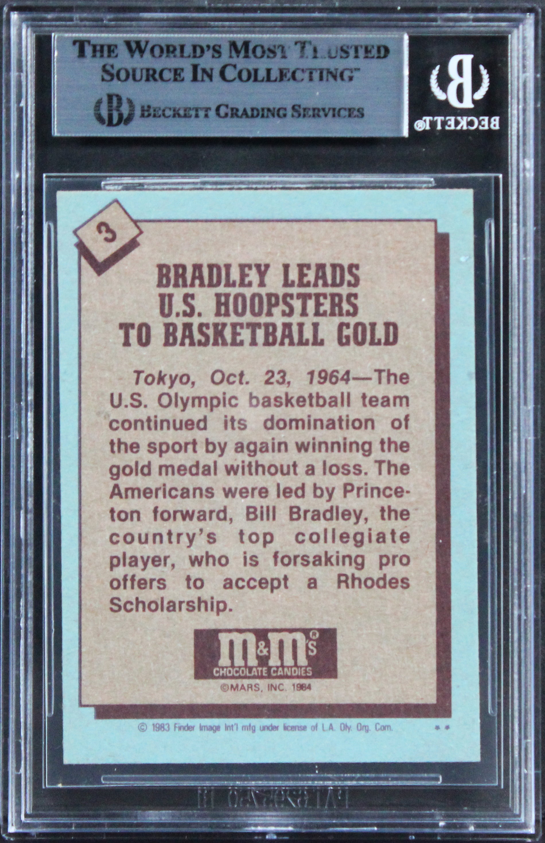 Knicks Bill Bradley Signed 1983 Topps M&M's Olympic Heroes #3 Card BAS Slabbed