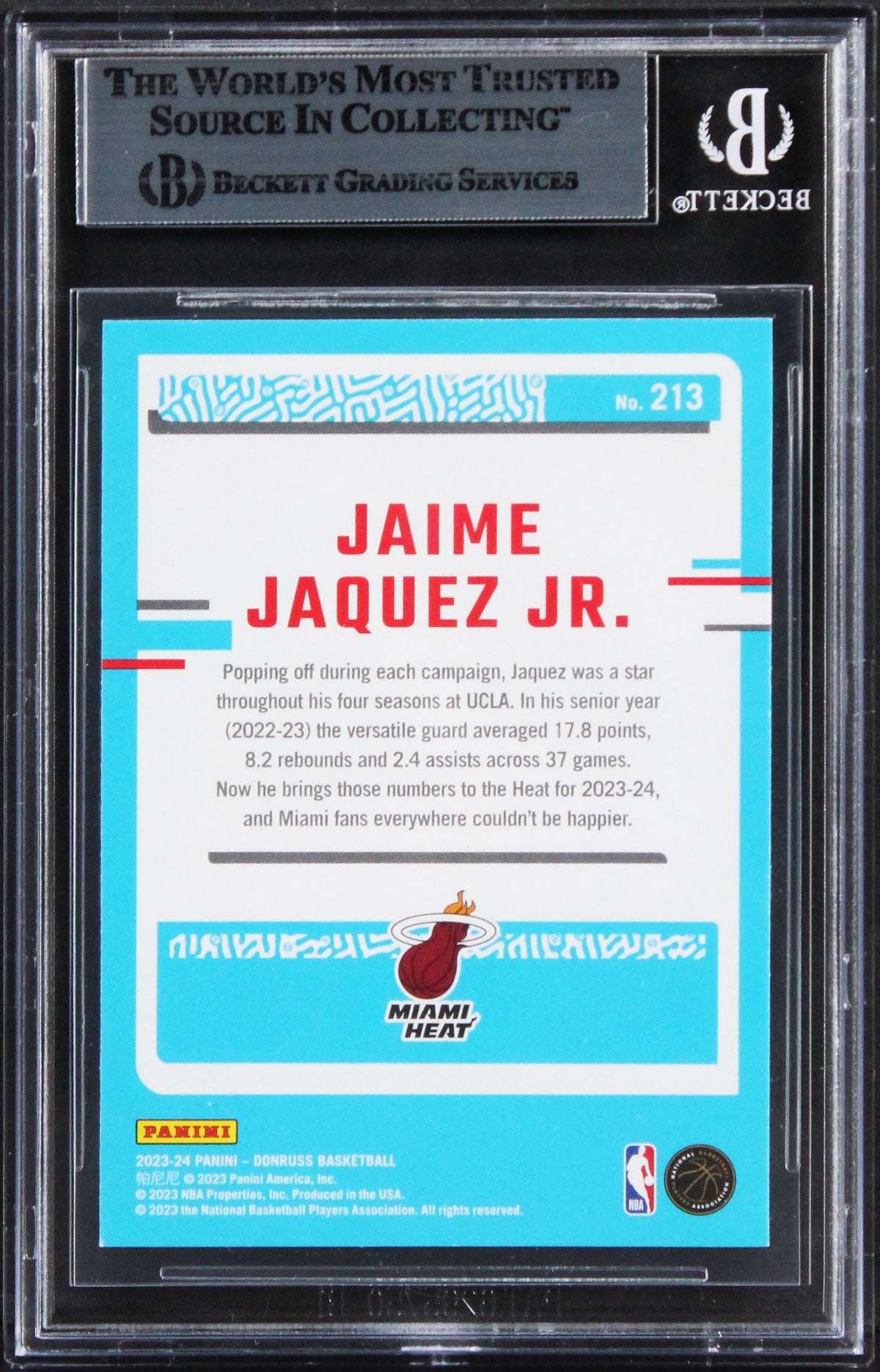 Heat Jaime Jaquez Jr. Authentic Signed 2023 Donruss #213 Rookie Card BAS Slabbed