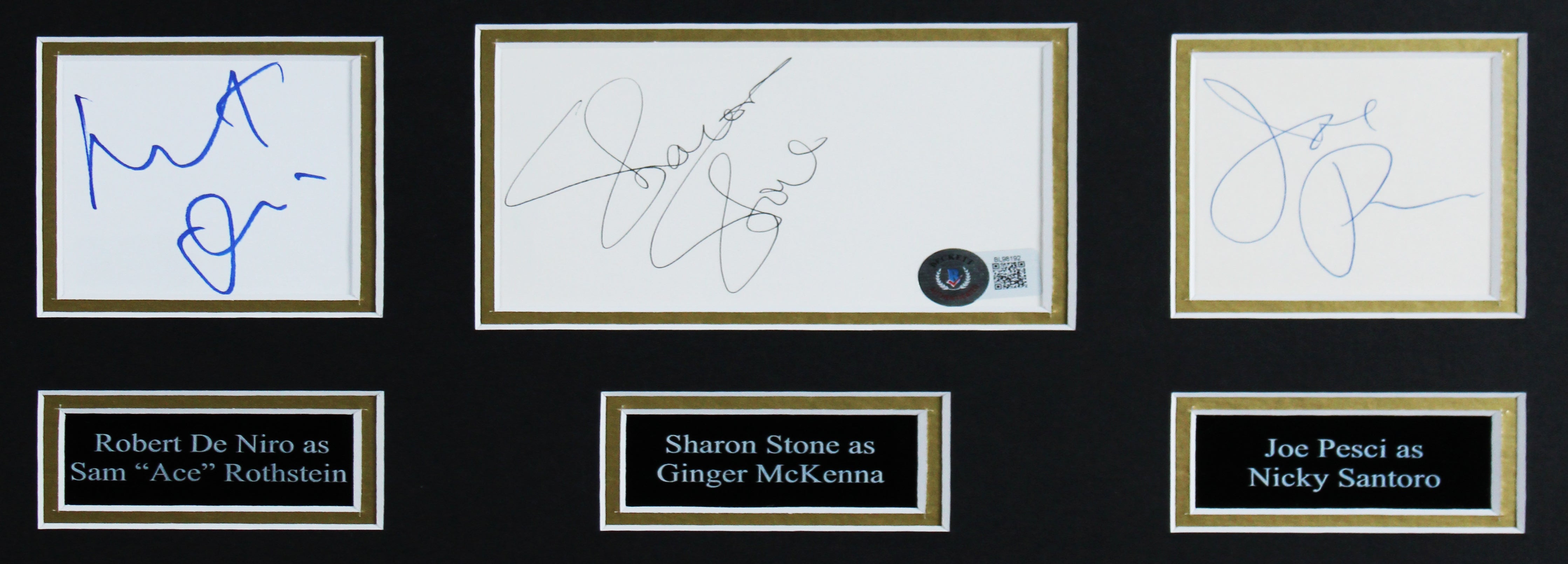 Casino (3) De Niro, Stone & Pesci Signed 3x5 Index Card Framed Display BAS LOA