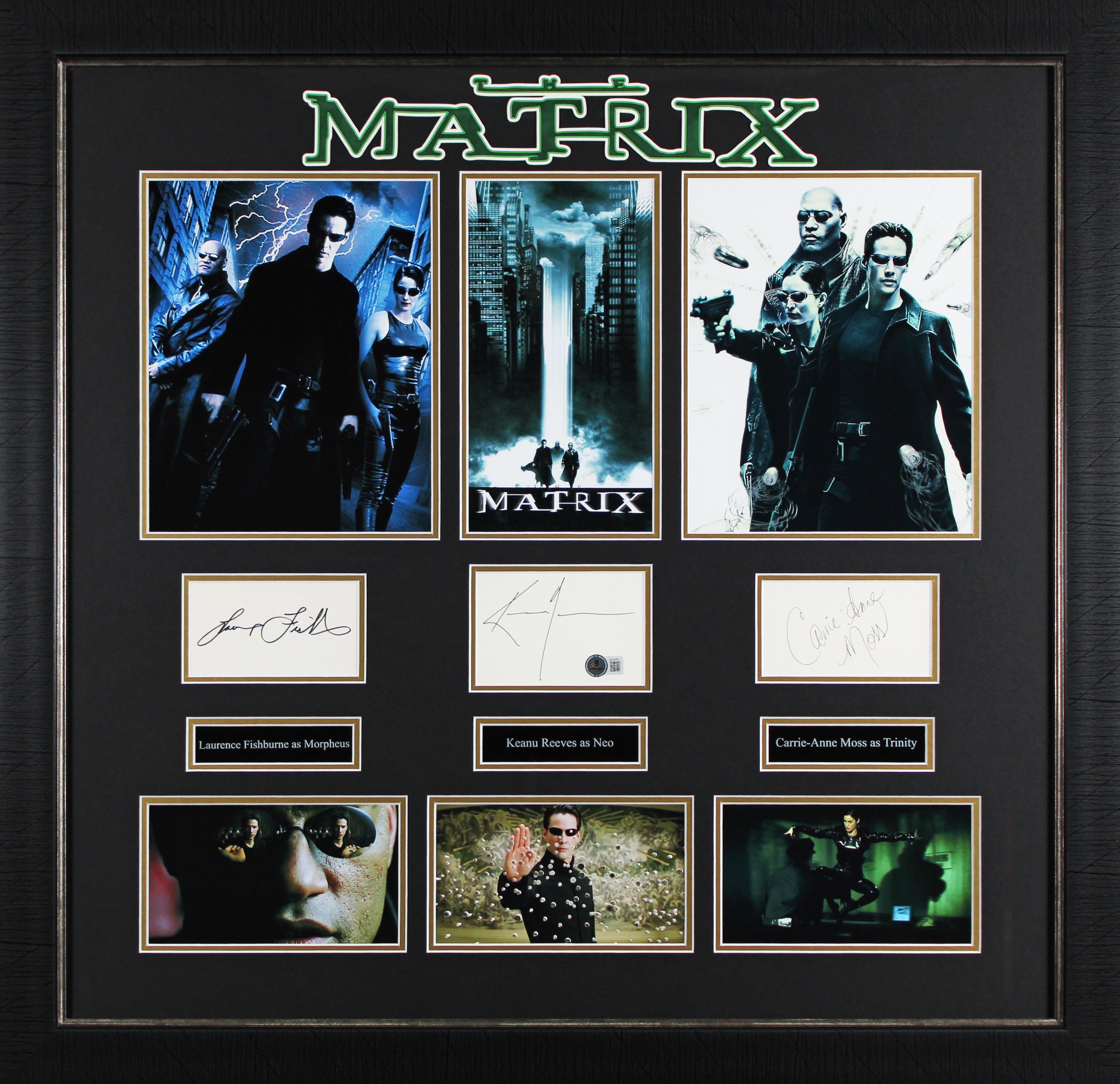 The Matrix (3) Reeves, Fishburne & Anne Moss Signed Framed Display BAS #AE13763