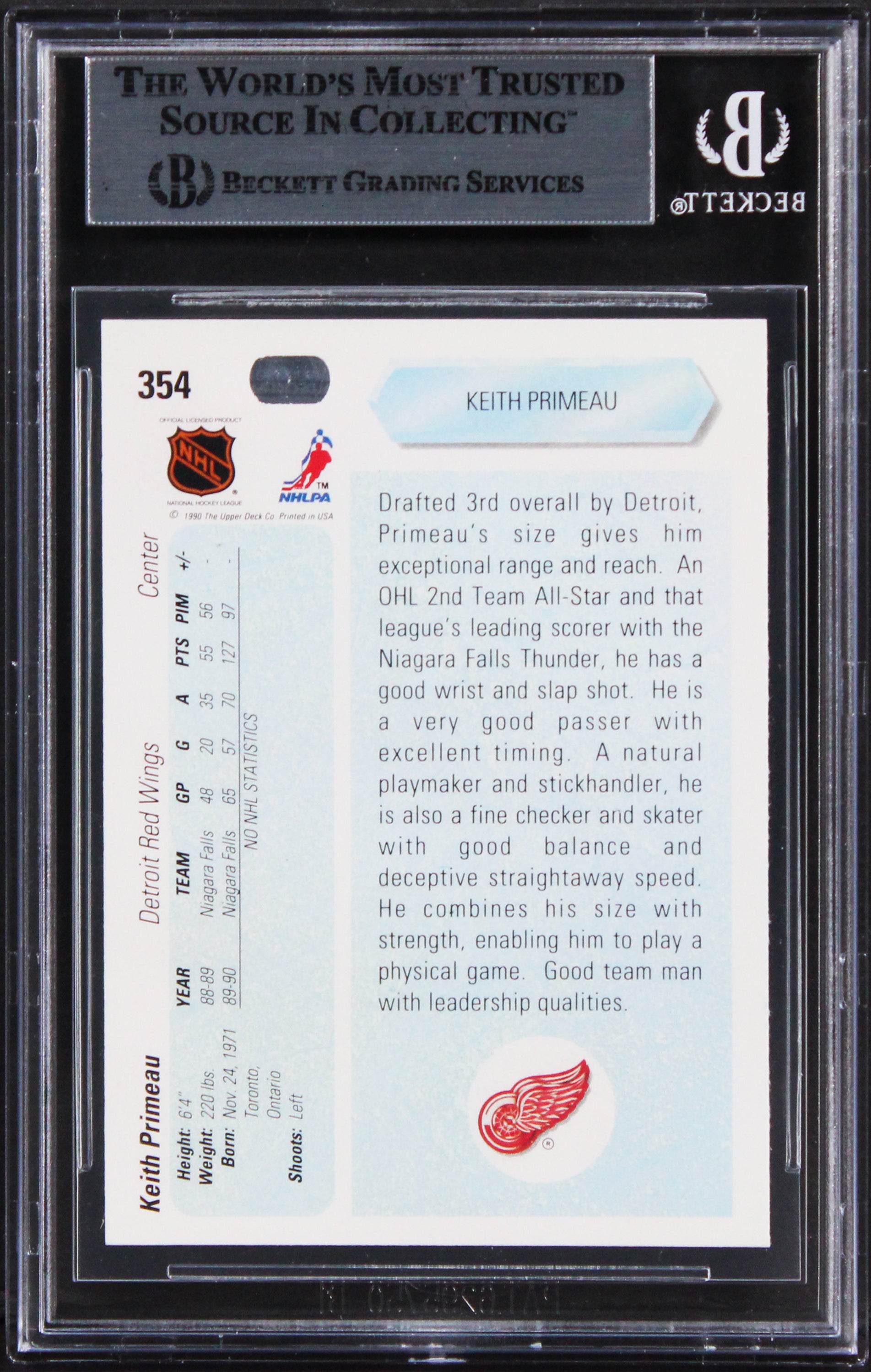 Red Wings Keith Primeau Signed 1990 Upper Deck #354 Rookie Card BAS Slabbed