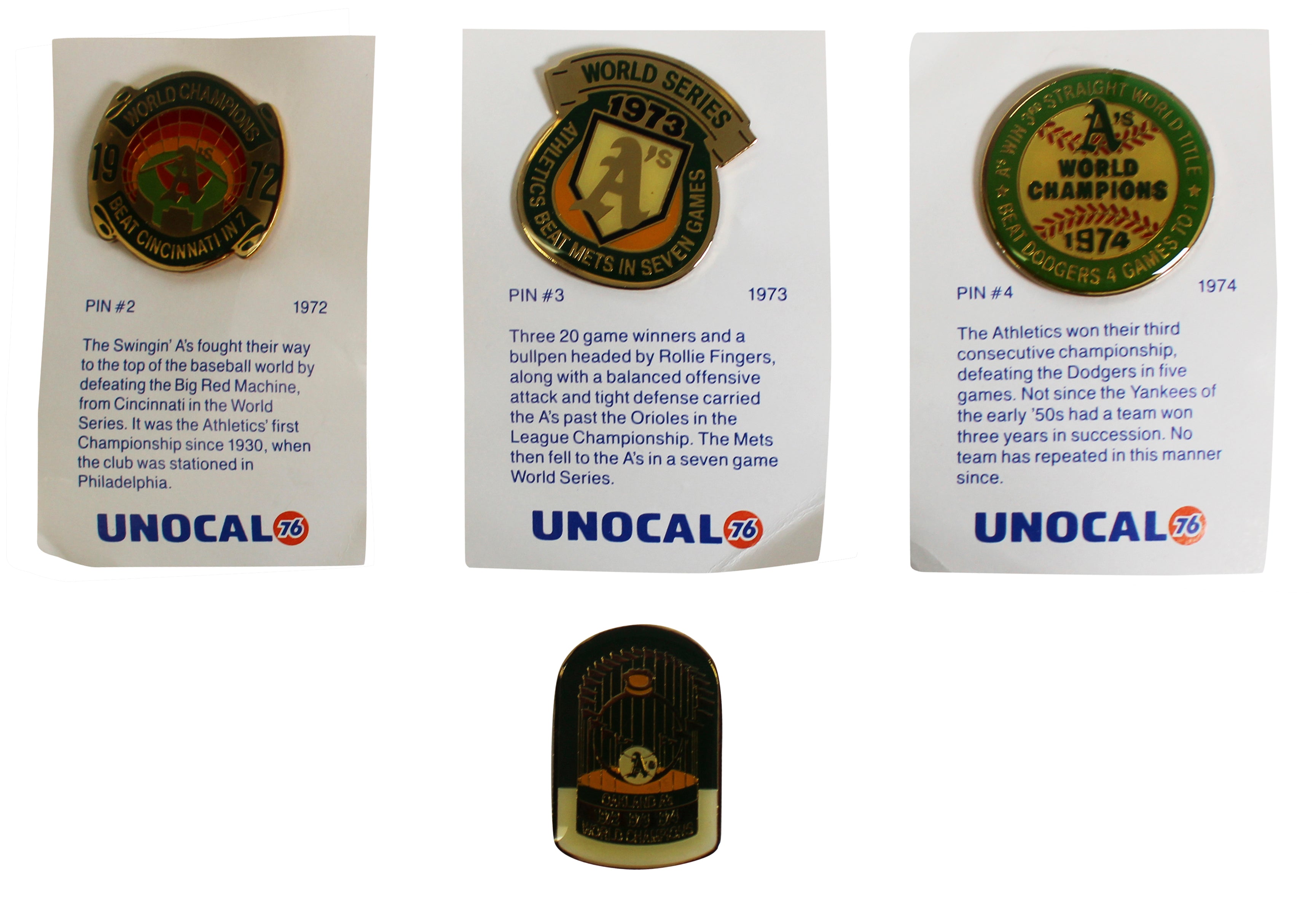 Athletics 1972-74 World Series Collector Pin Set Un-signed 1