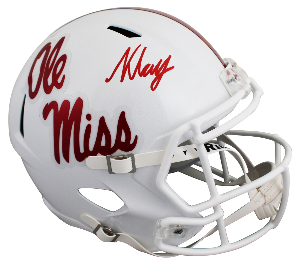 Ole Miss Kewan Lacy Signed White Full Size Speed Rep Helmet W/ Case BAS