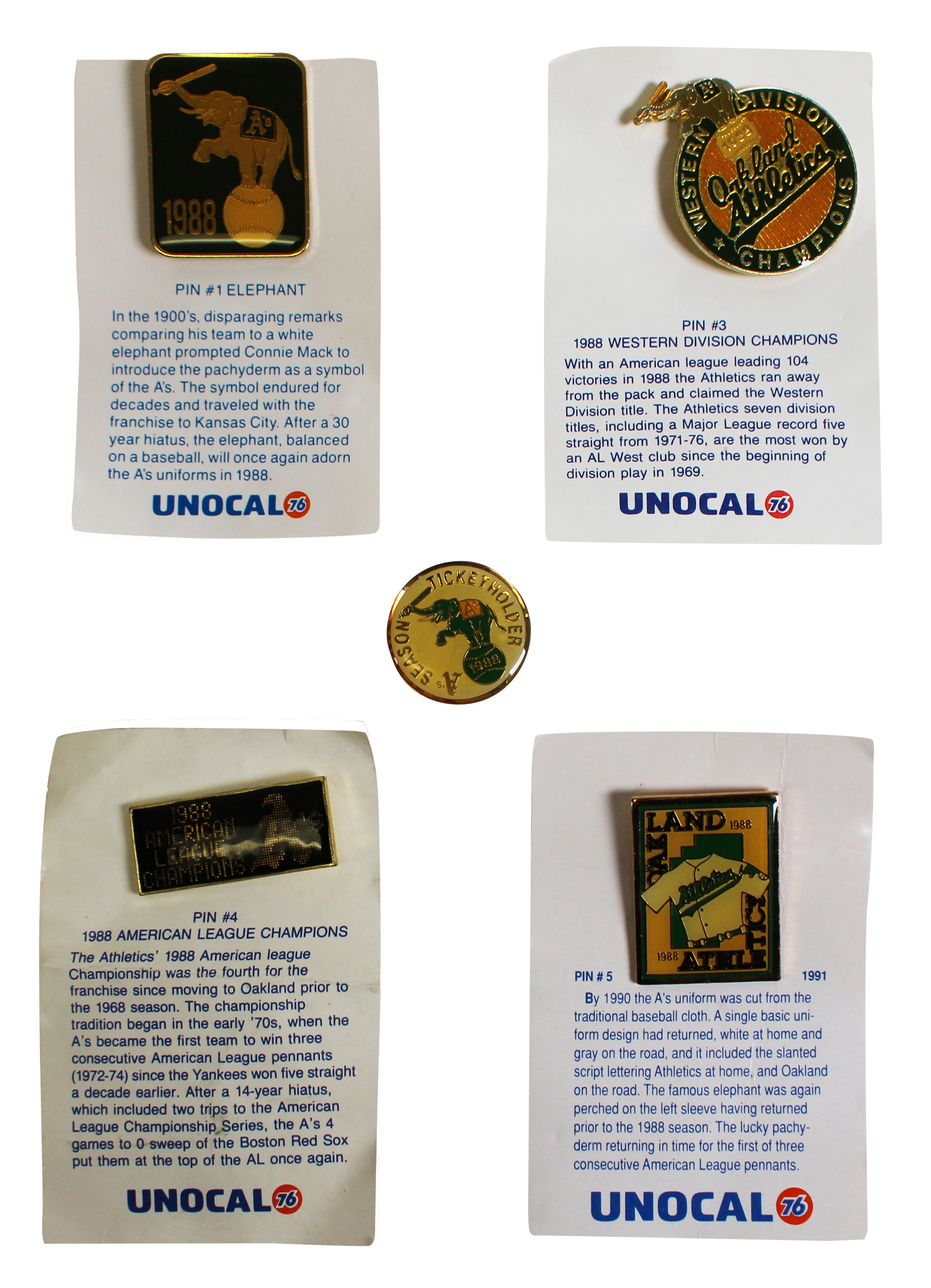 Athletics 1988 Season Collector Pin Set Un-signed 1