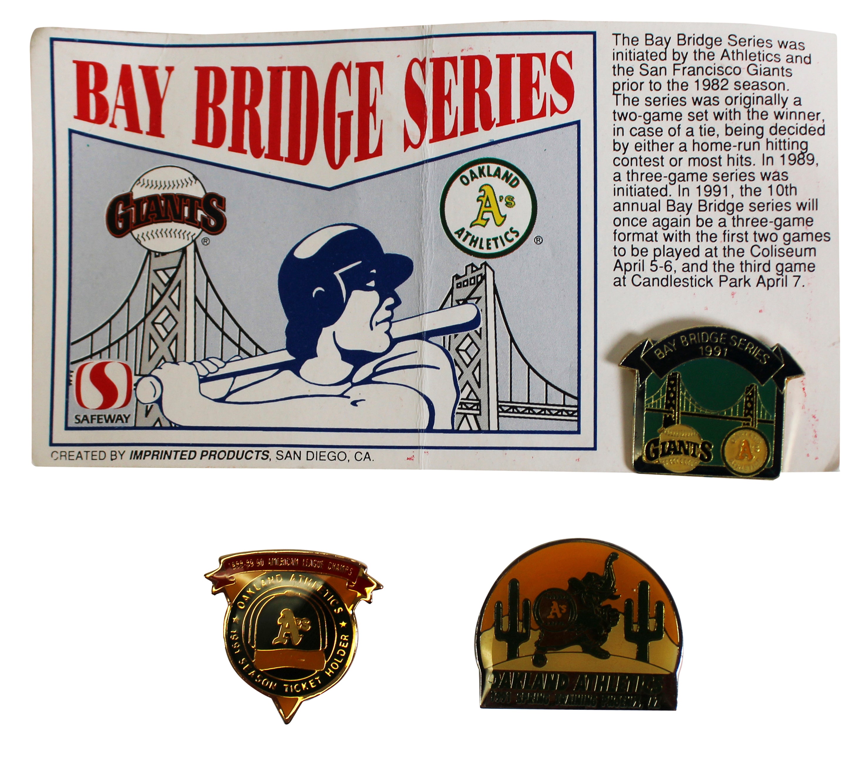 Athletics 1991 Season Collector Pin Set Un-signed 2