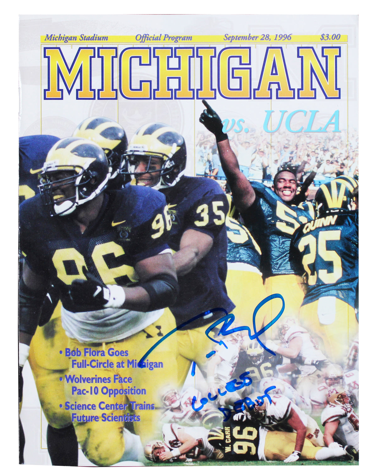 Michigan Tom Brady "College Debut" Signed September 1996 Program BAS #AC020744