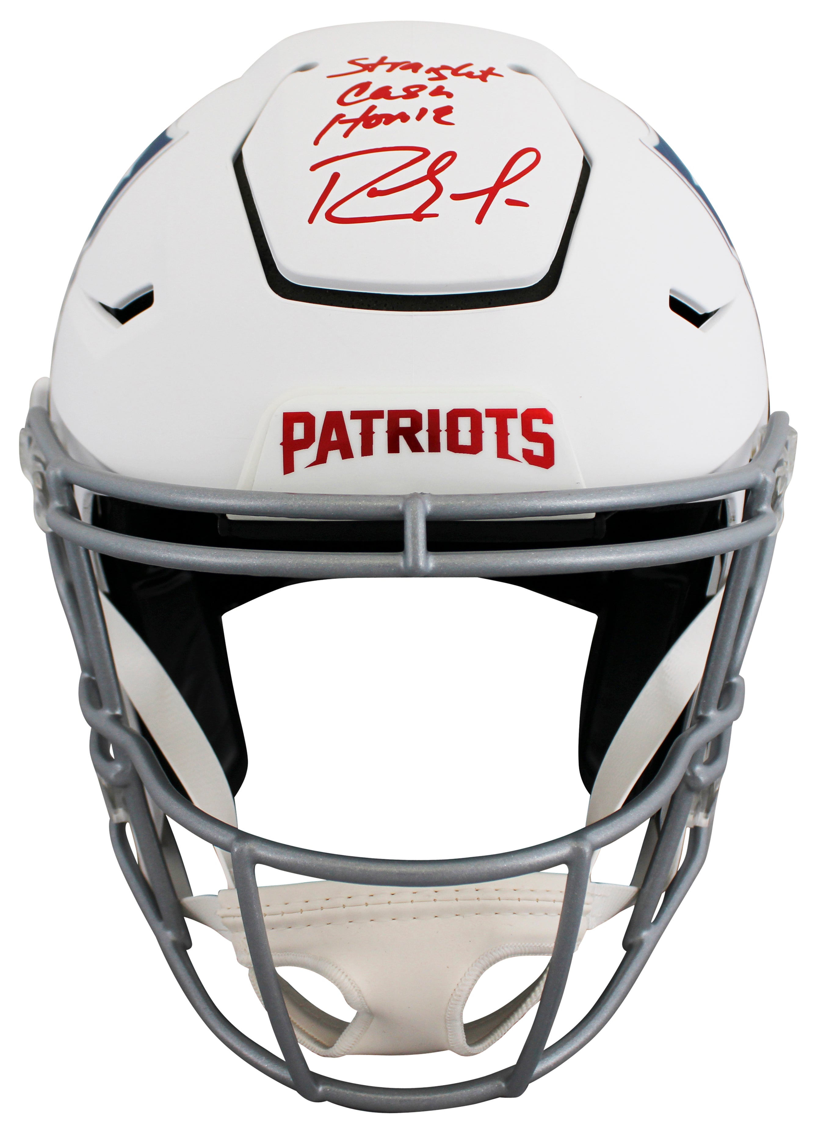 Patriots Randy Moss "SCH" Signed Rivalries Speed Flex Full Size Helmet BAS Wit