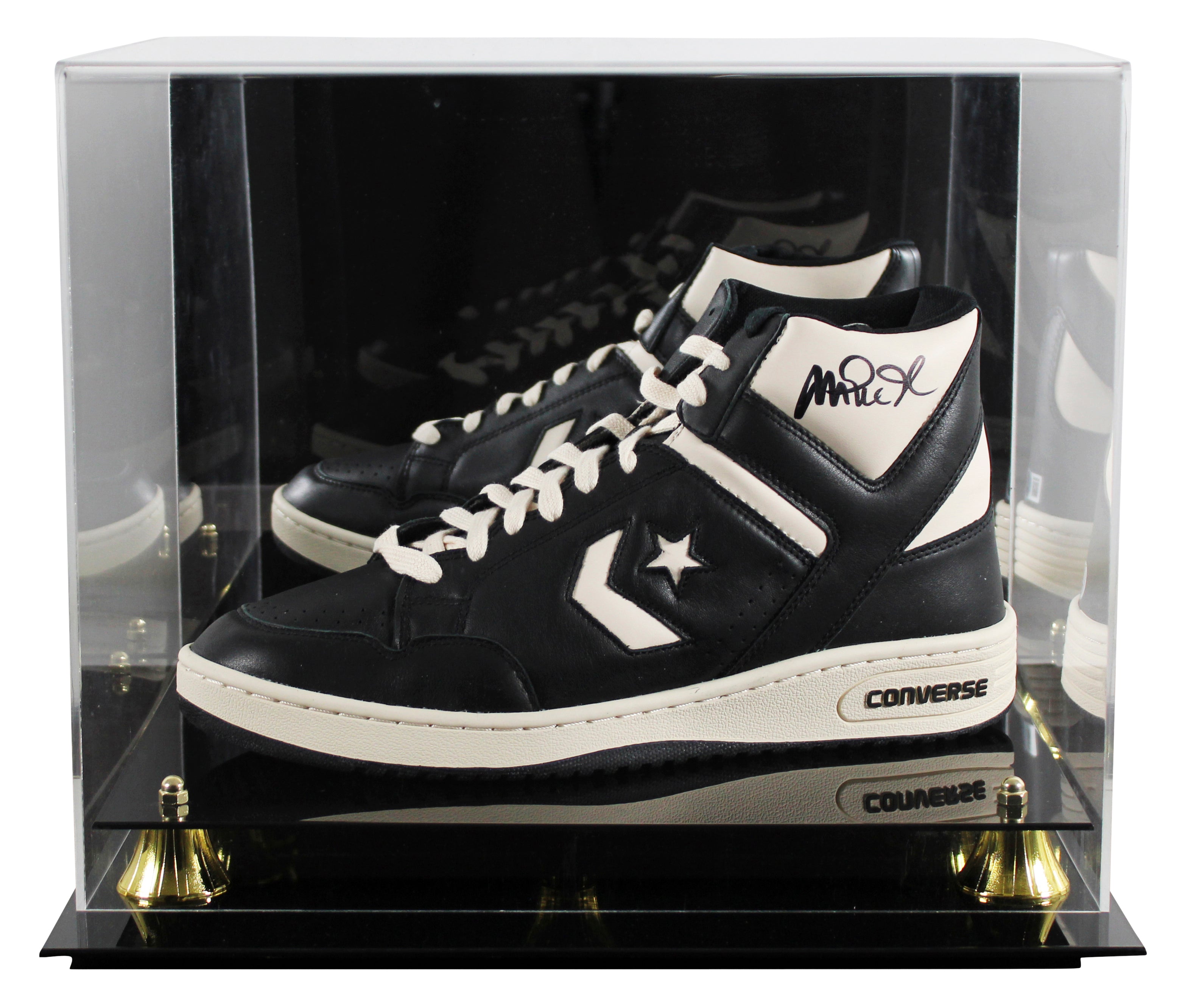 Lakers Magic Johnson Signed Left B&W Converse Weapon Shoe W/ Case BAS Witness 3