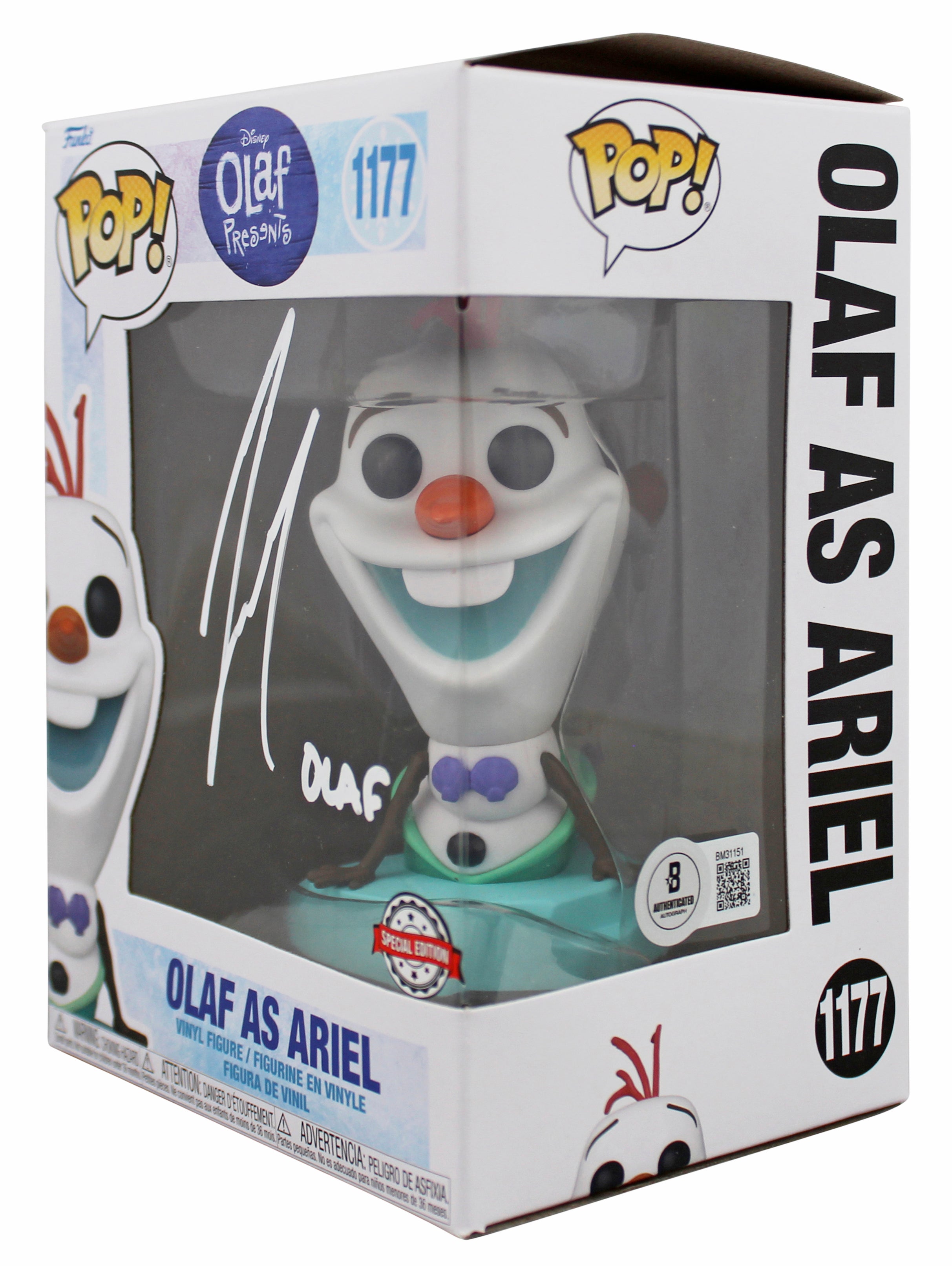 Josh Gad Frozen "Olaf" Signed #1177 Olaf as Ariel Funko Pop Vinyl Figure BAS
