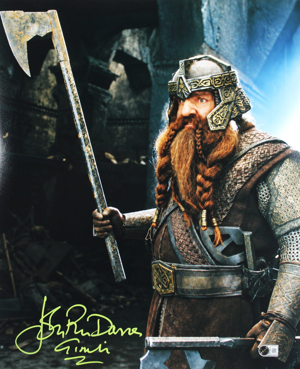 John Rhys-Davies Lord of the Rings "Gimli" Signed 16x20 Holding Axe Photo BAS W