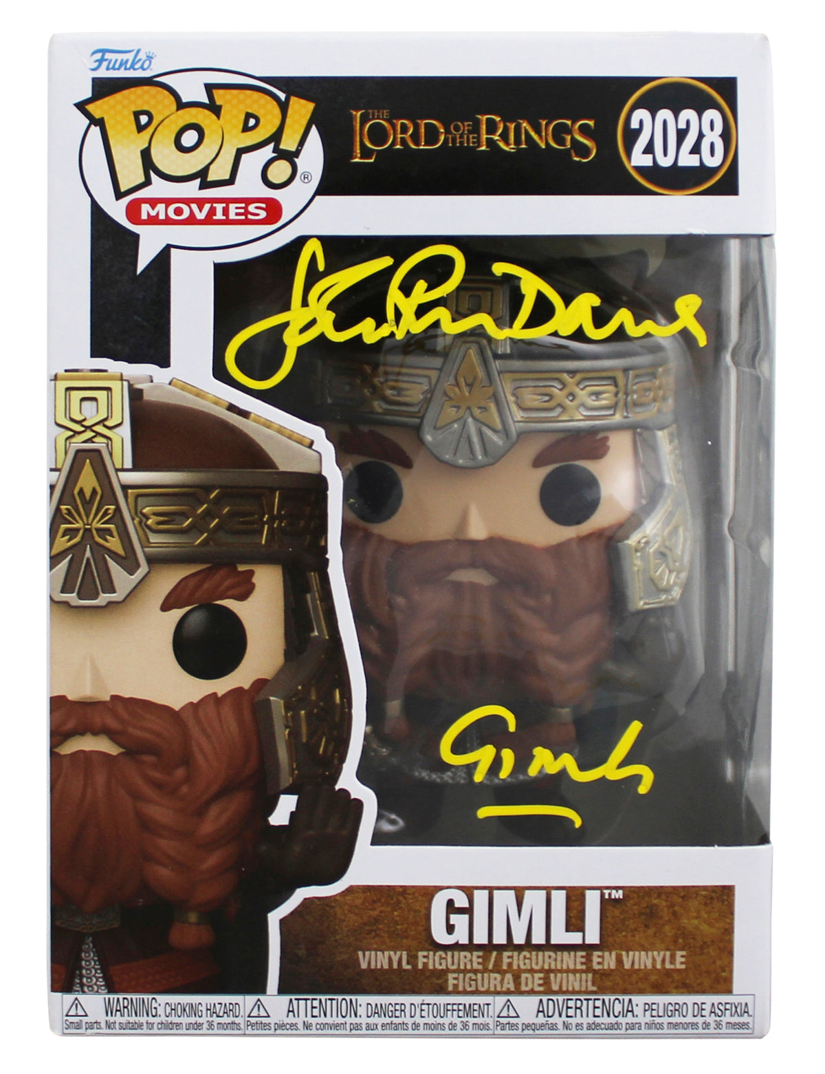 John Rhys-Davies LOTR "Gimli" Signed #2028 Funko Pop Figure w/ Yellow Sig BAS W