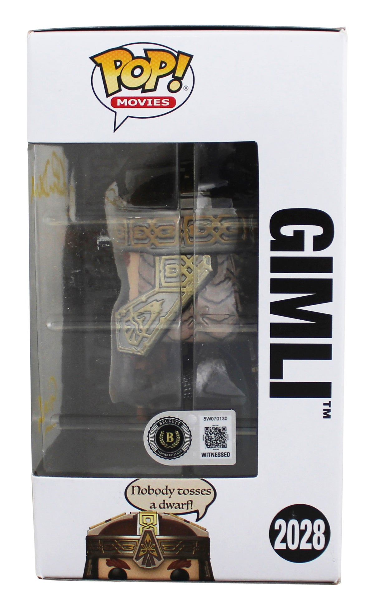 John Rhys-Davies LOTR "Gimli" Signed #2028 Funko Pop Figure w/ Yellow Sig BAS W