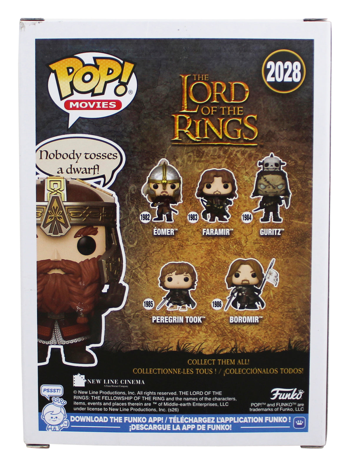 John Rhys-Davies LOTR "Gimli" Signed #2028 Funko Pop Figure w/ Yellow Sig BAS W
