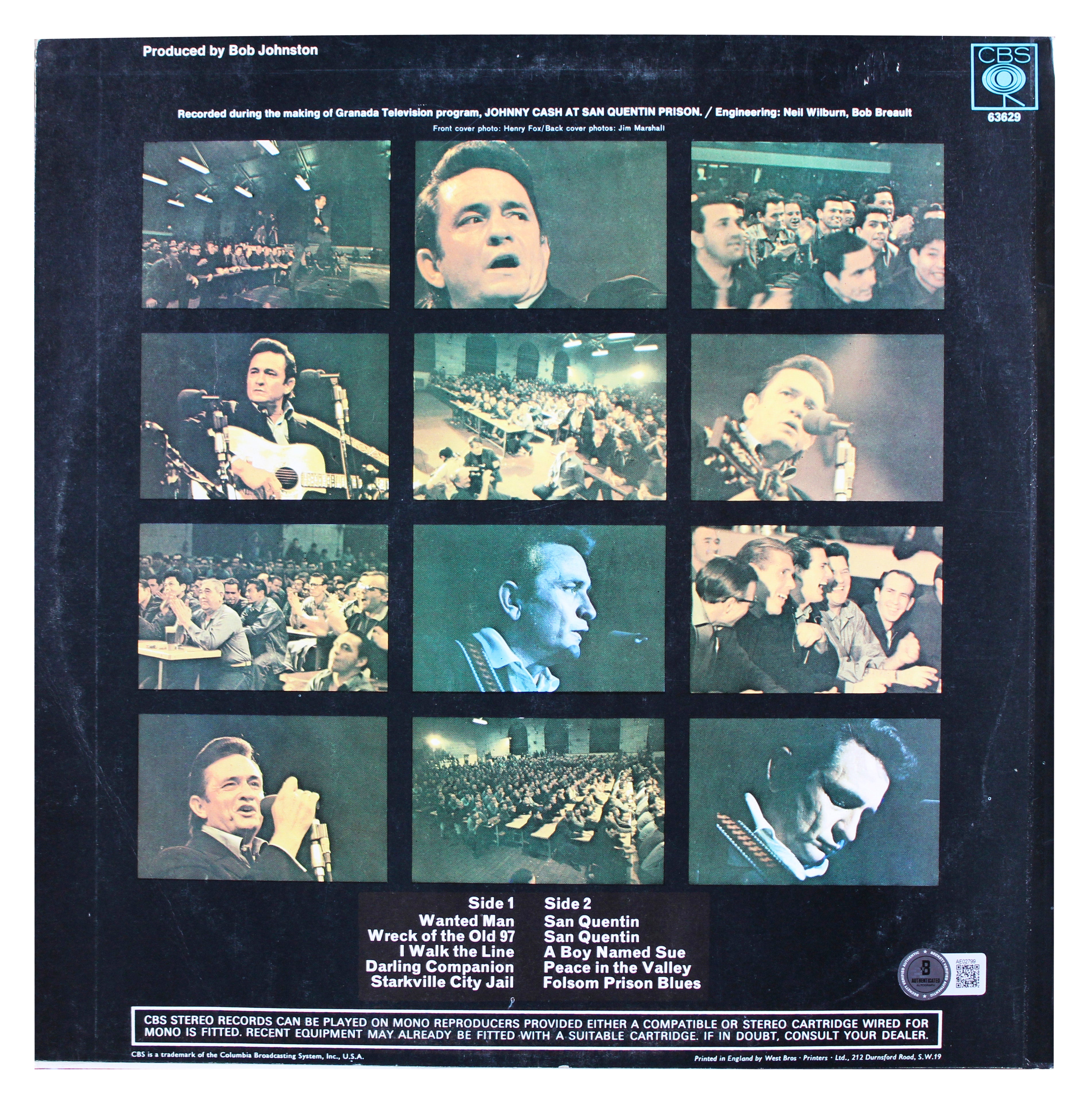 Johnny Cash "God Bless You!" Signed Johnny Cash At San Quentin Album Cover BAS