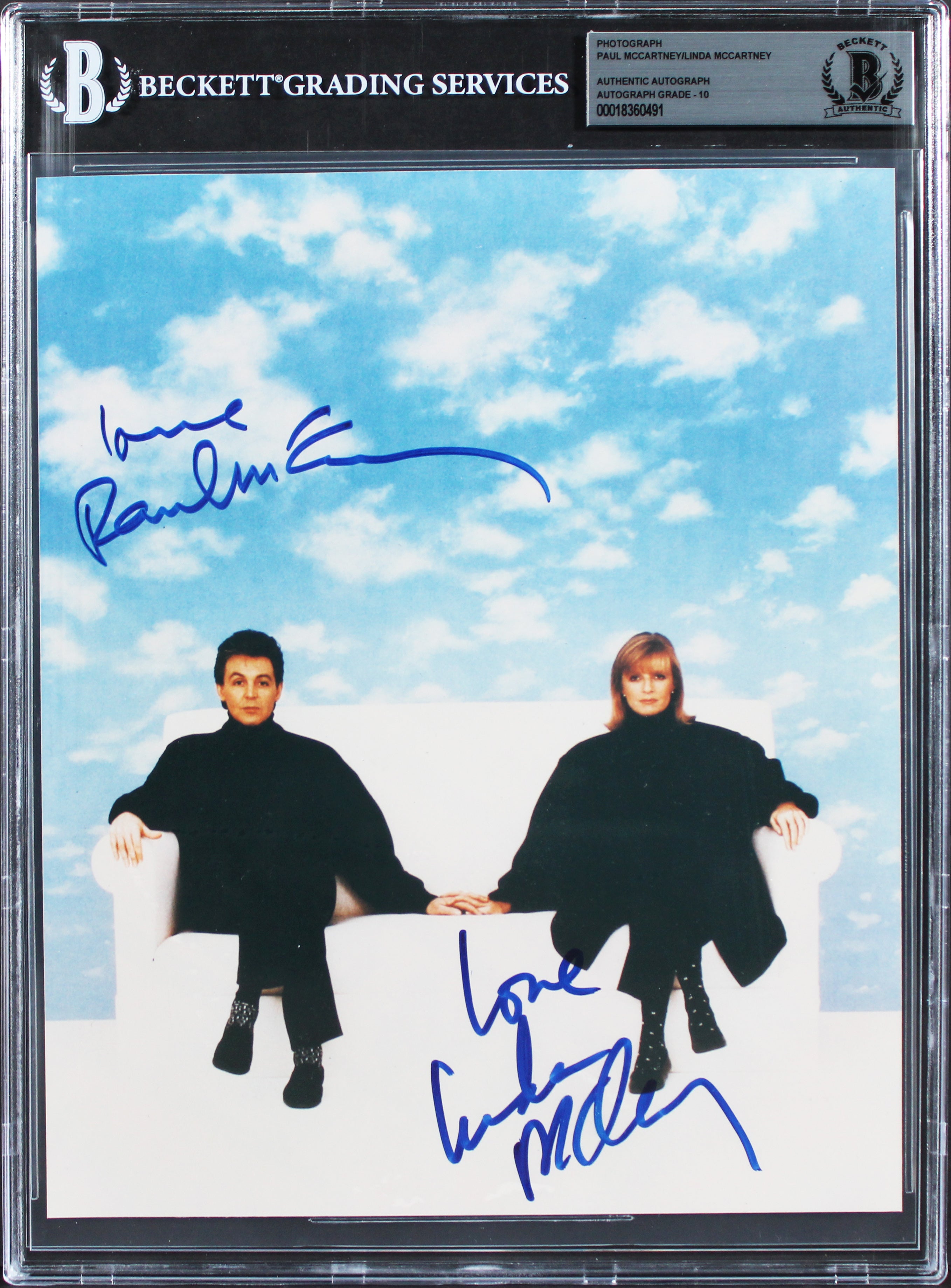 Paul McCartney & Linda McCartney Signed 8x10 Photo Auto Graded 10! BAS Slabbed