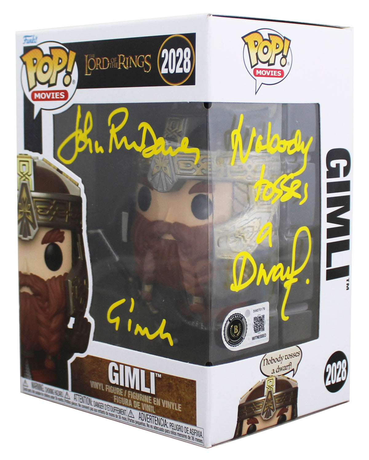 John Rhys-Davies LOTR "2x Insc" Signed Gimli #2028 Funko Pop Figure BAS Witness