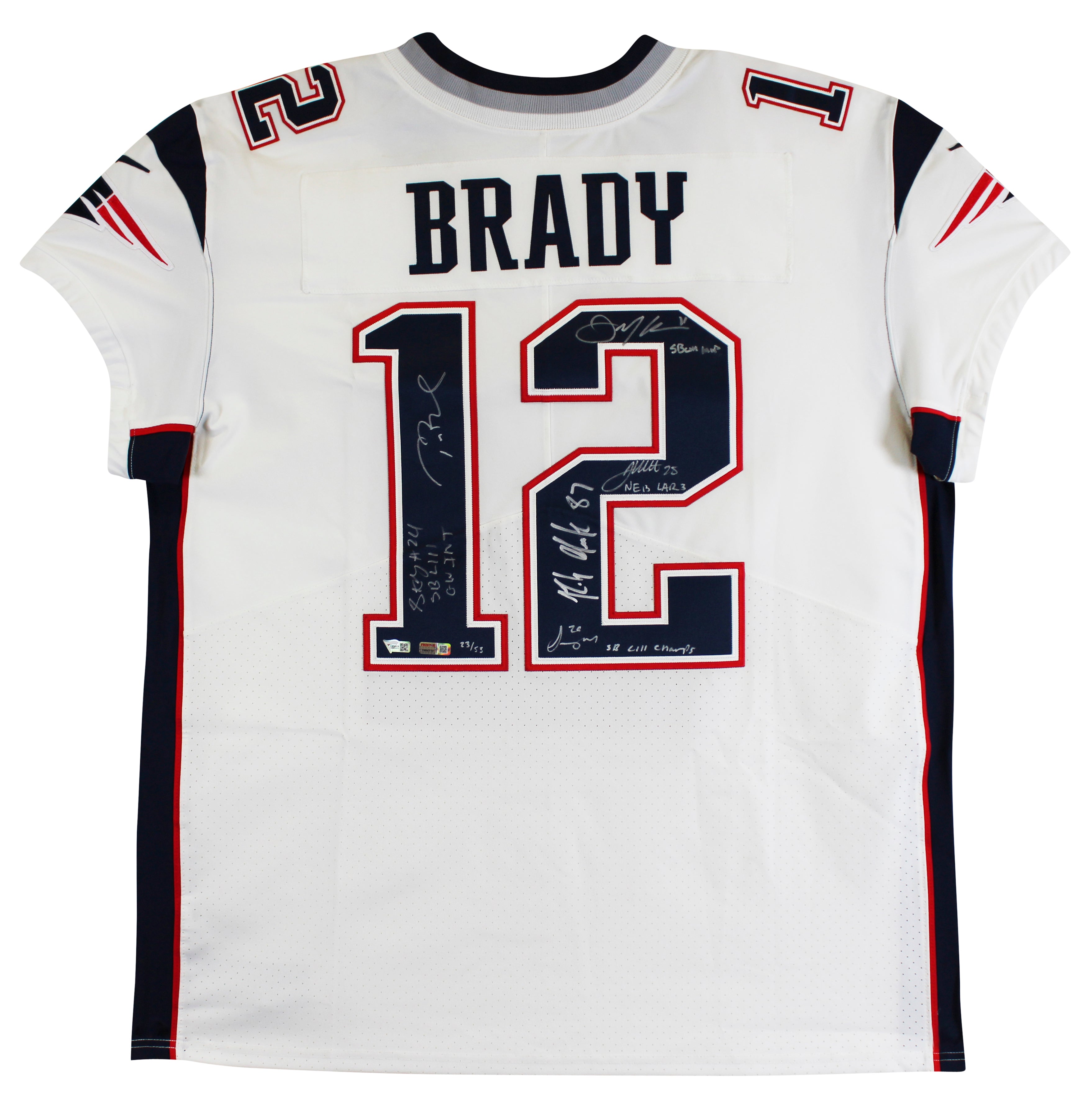 (6) Brady, Gronkowski, Gilmore, Edelman +2 Signed White Nike Elite Jersey BAS