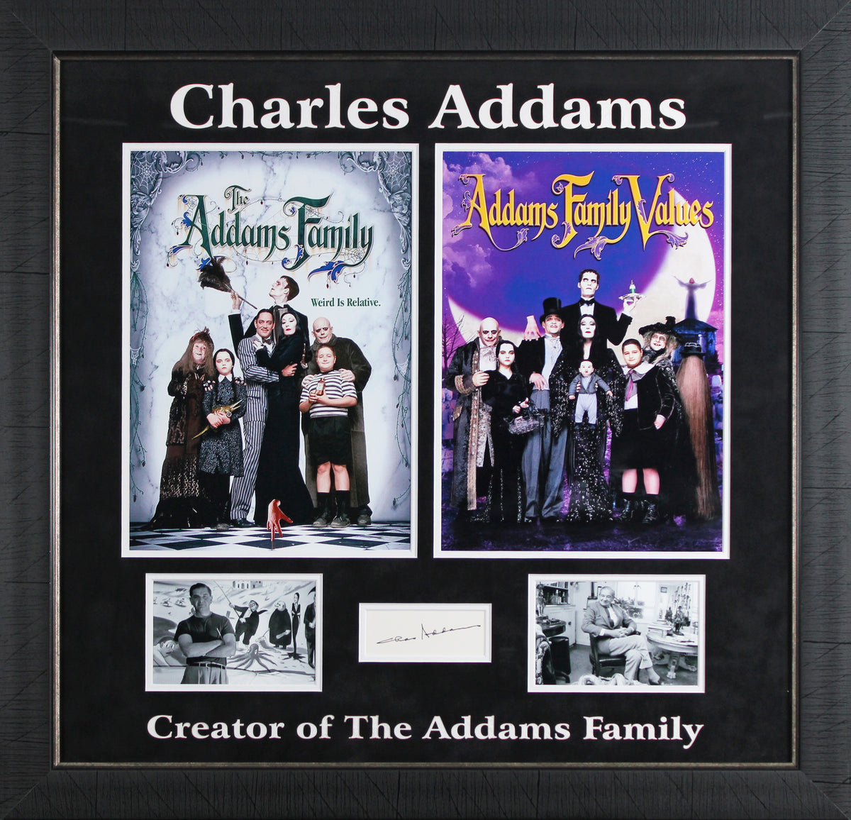 Charles Addams The Addams Family Authentic Signed & Framed 1.5x4 Cut BAS LOA