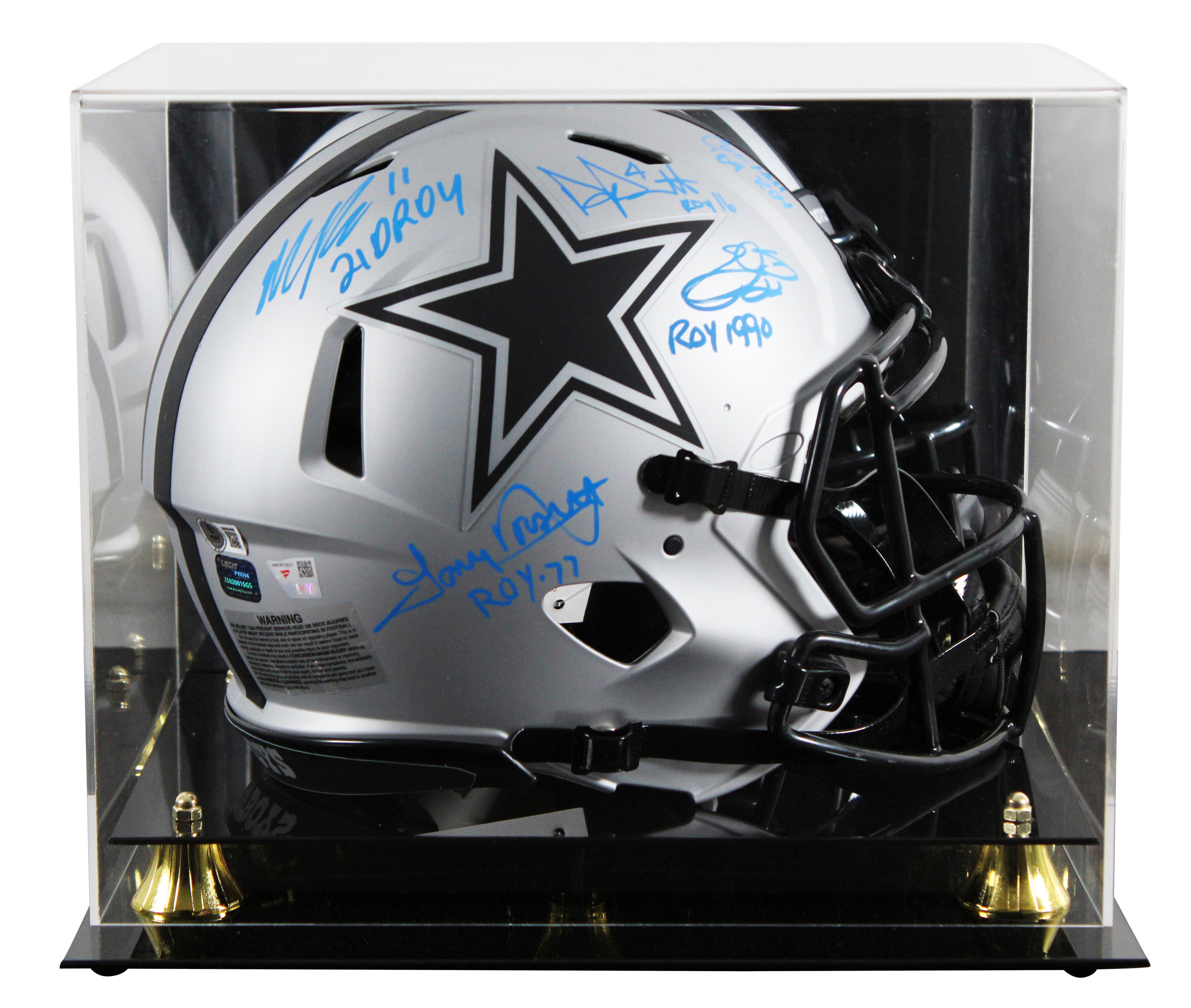 Cowboys (5) Smith, Prescott +3 Signed Rave F/S Speed Proline Helmet w/ Case BAS