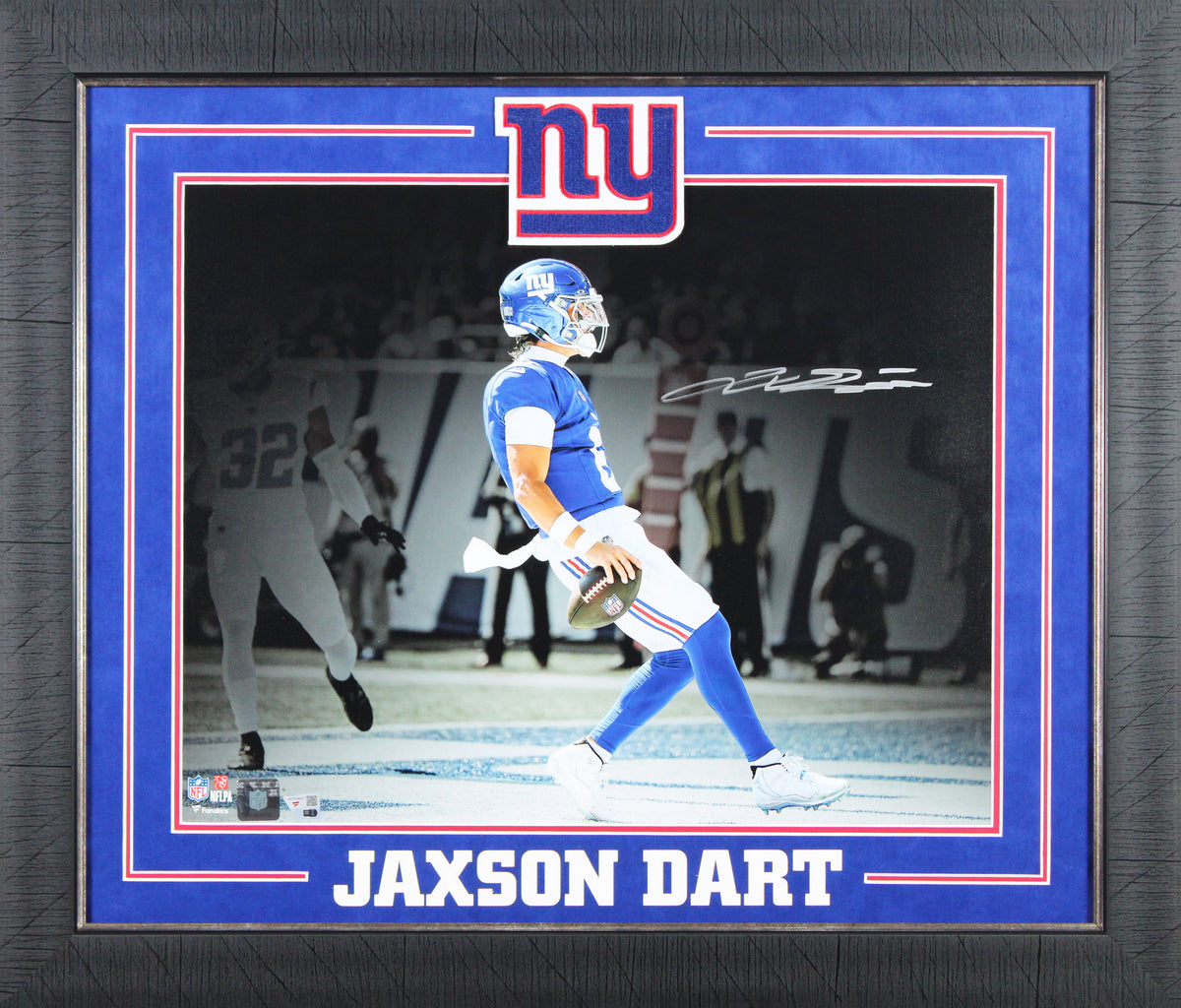Giants Jaxson Dart Signed 16x20 Framed Horizontal Spotlight Photo Fanatics