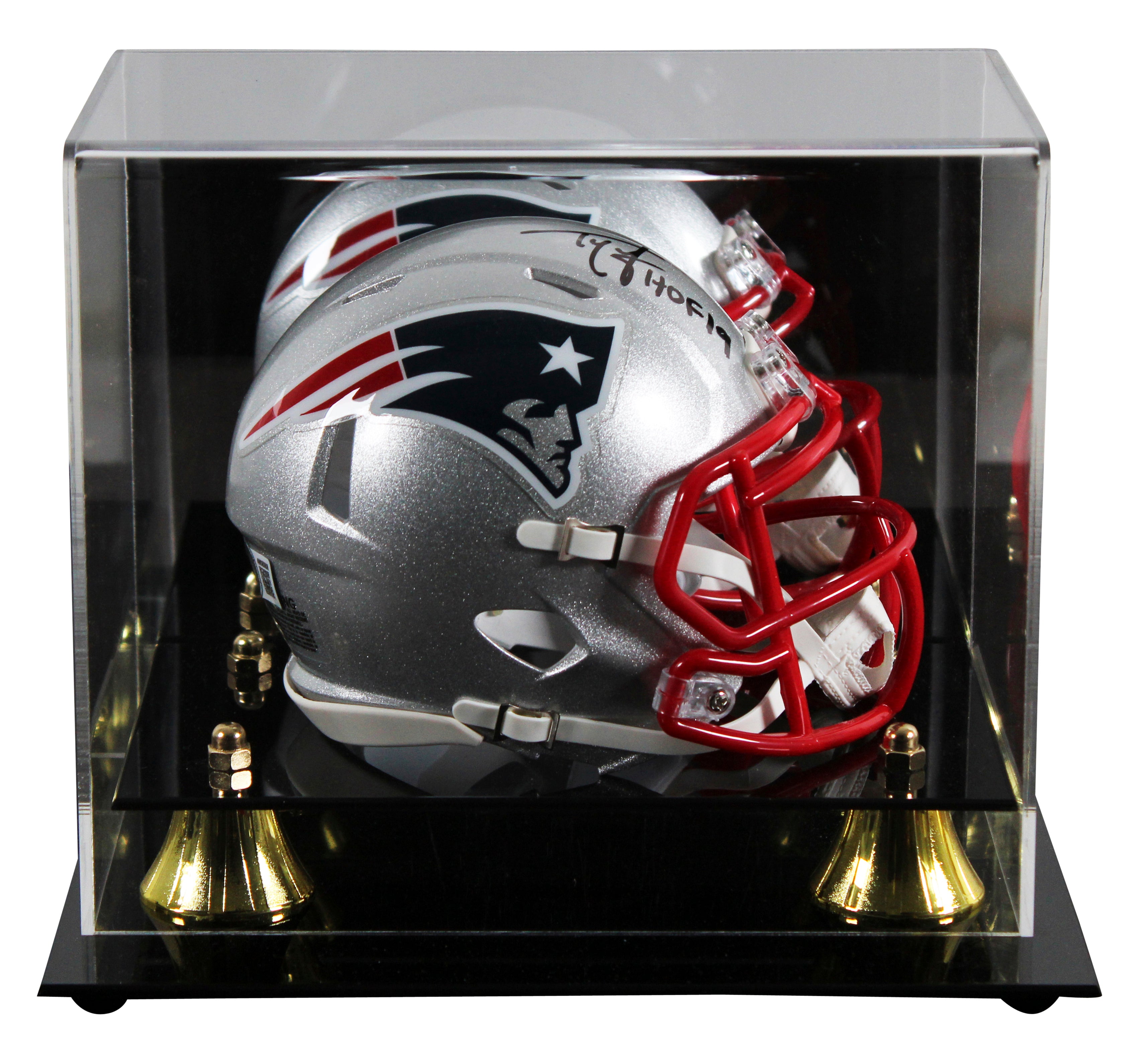 Patriots Ty Law "HOF 2019" Signed Speed Mini Helmet W/ Case BAS Witnessed