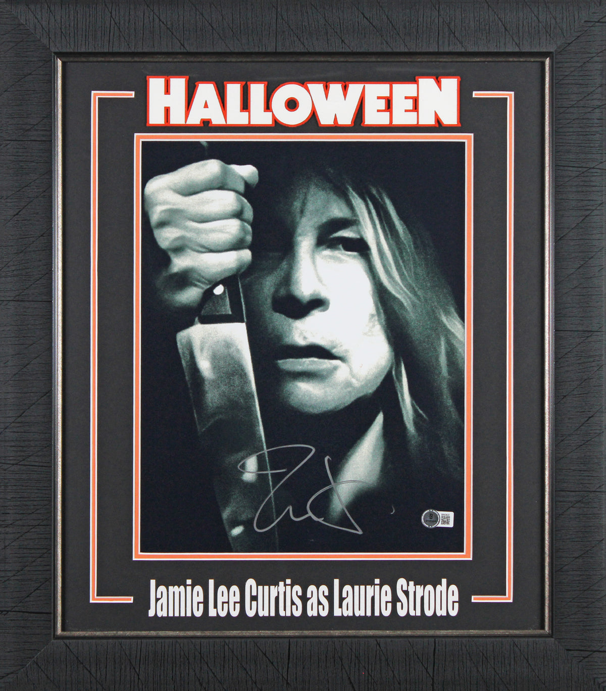 Jamie Lee Curtis Halloween Signed 11x14 Framed Vertical Closeup B&W Photo BAS