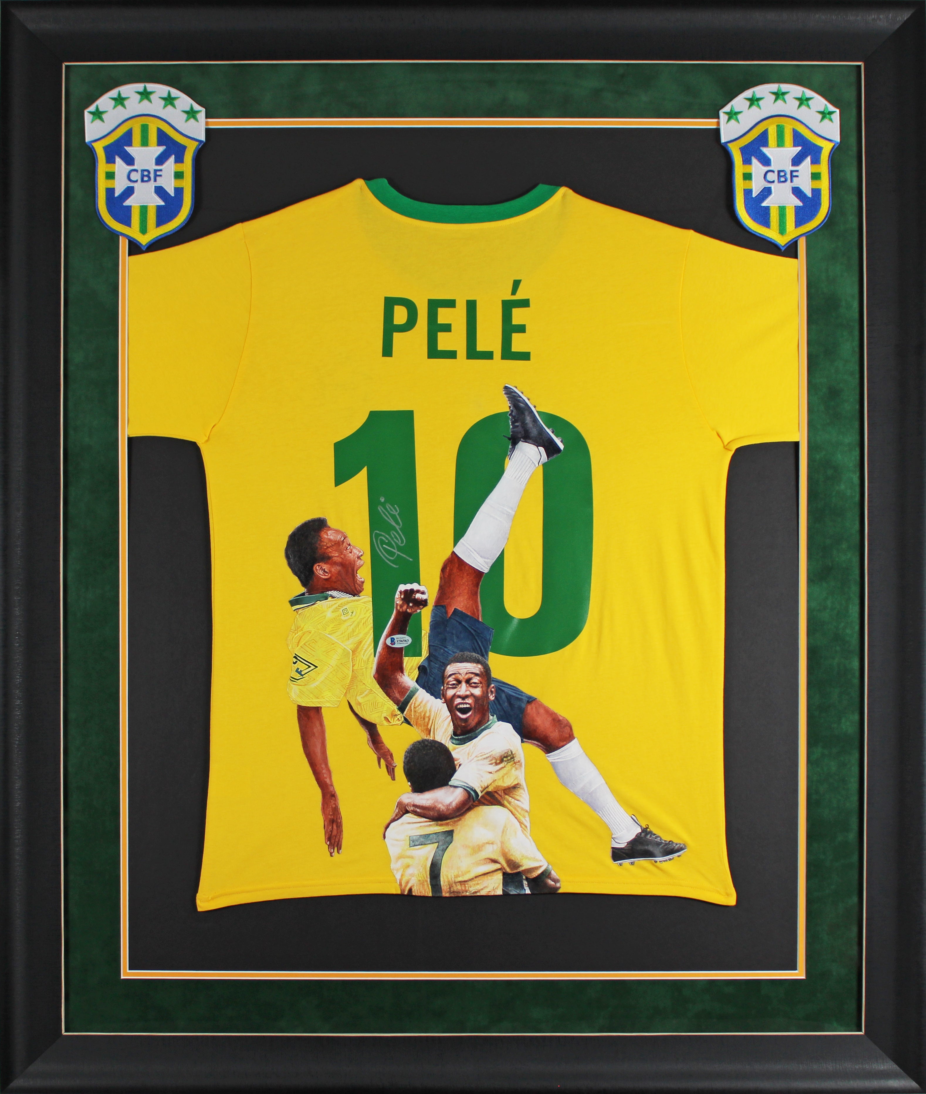 Brazil Pele Signed Hand Painted LE 1/1 By William Zavala Framed Jersey BAS COA