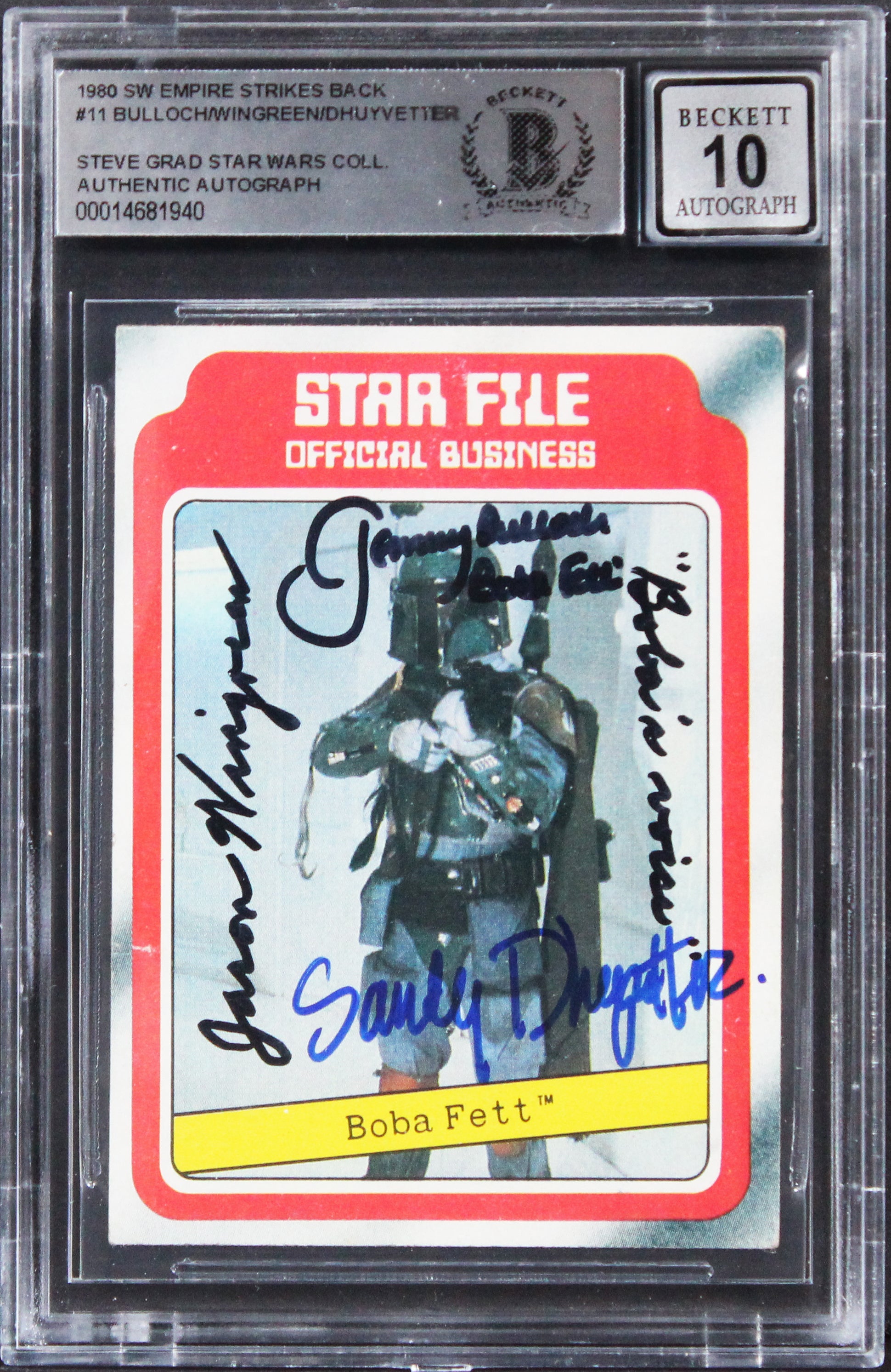Star Wars (3) Bulloch, Wingreen +1 Signed 1980 ESB #11 Card Auto 10! BAS Slabbed