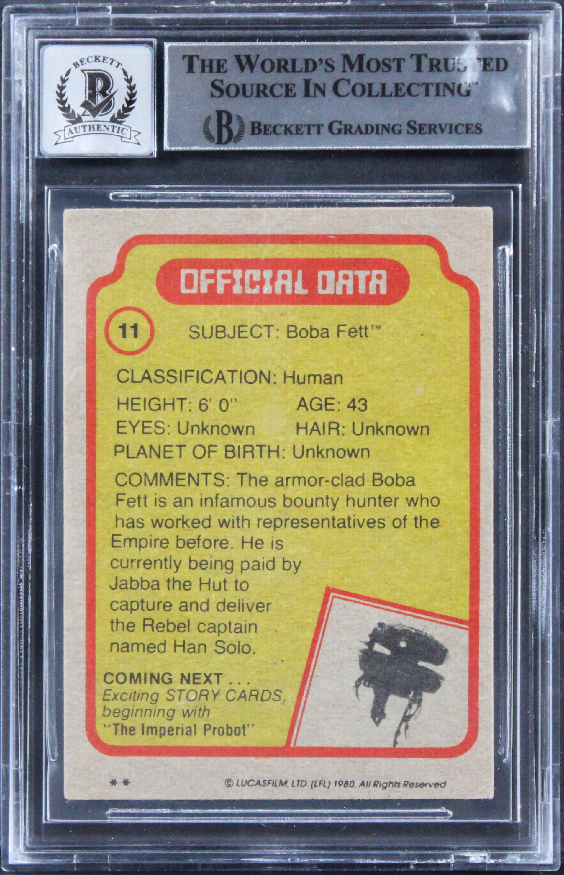 Star Wars (3) Bulloch, Wingreen +1 Signed 1980 ESB #11 Card Auto 10! BAS Slabbed