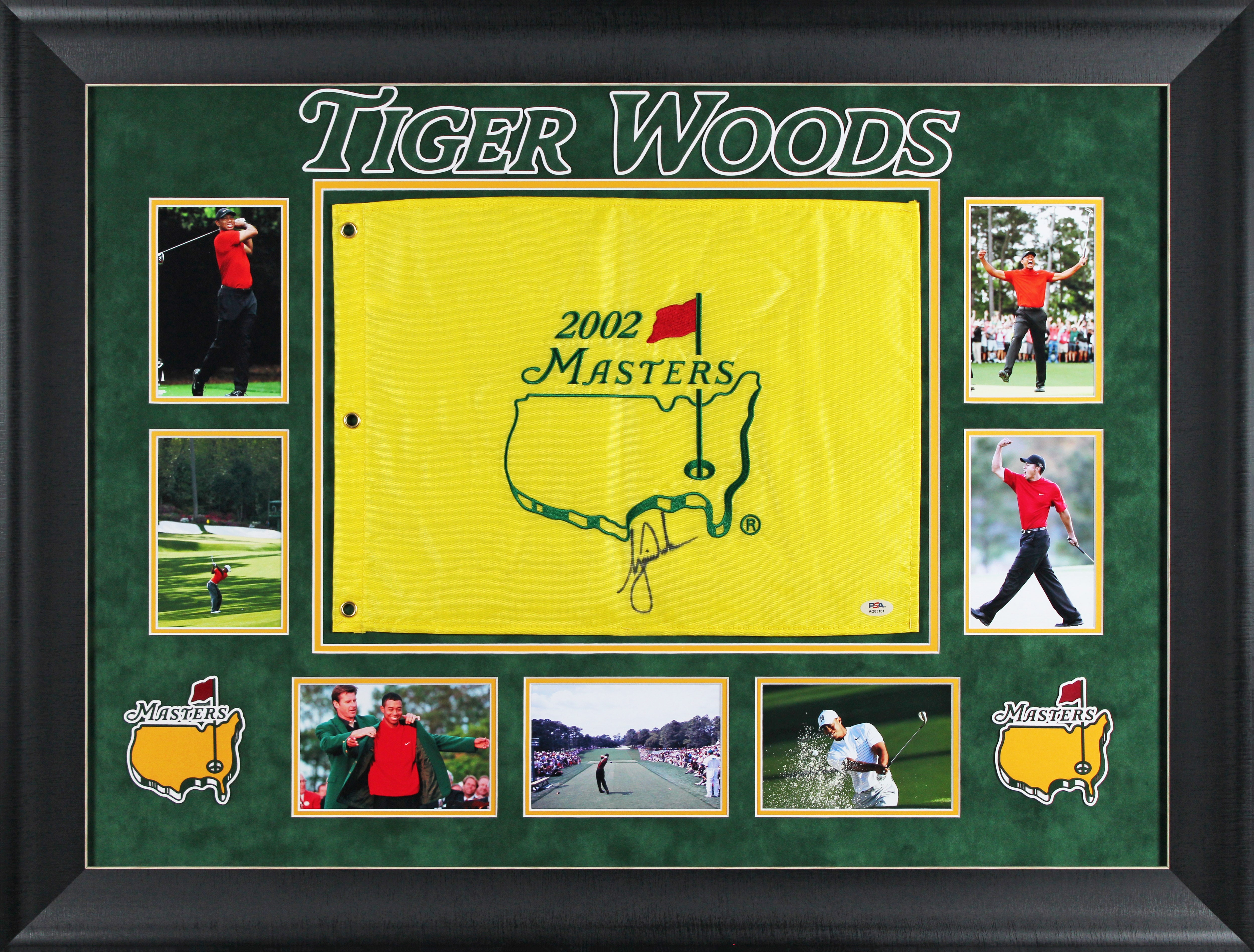 Tiger Woods Authentic Signed & Framed 2002 Masters Pin Flag PSA/DNA #AQ05161