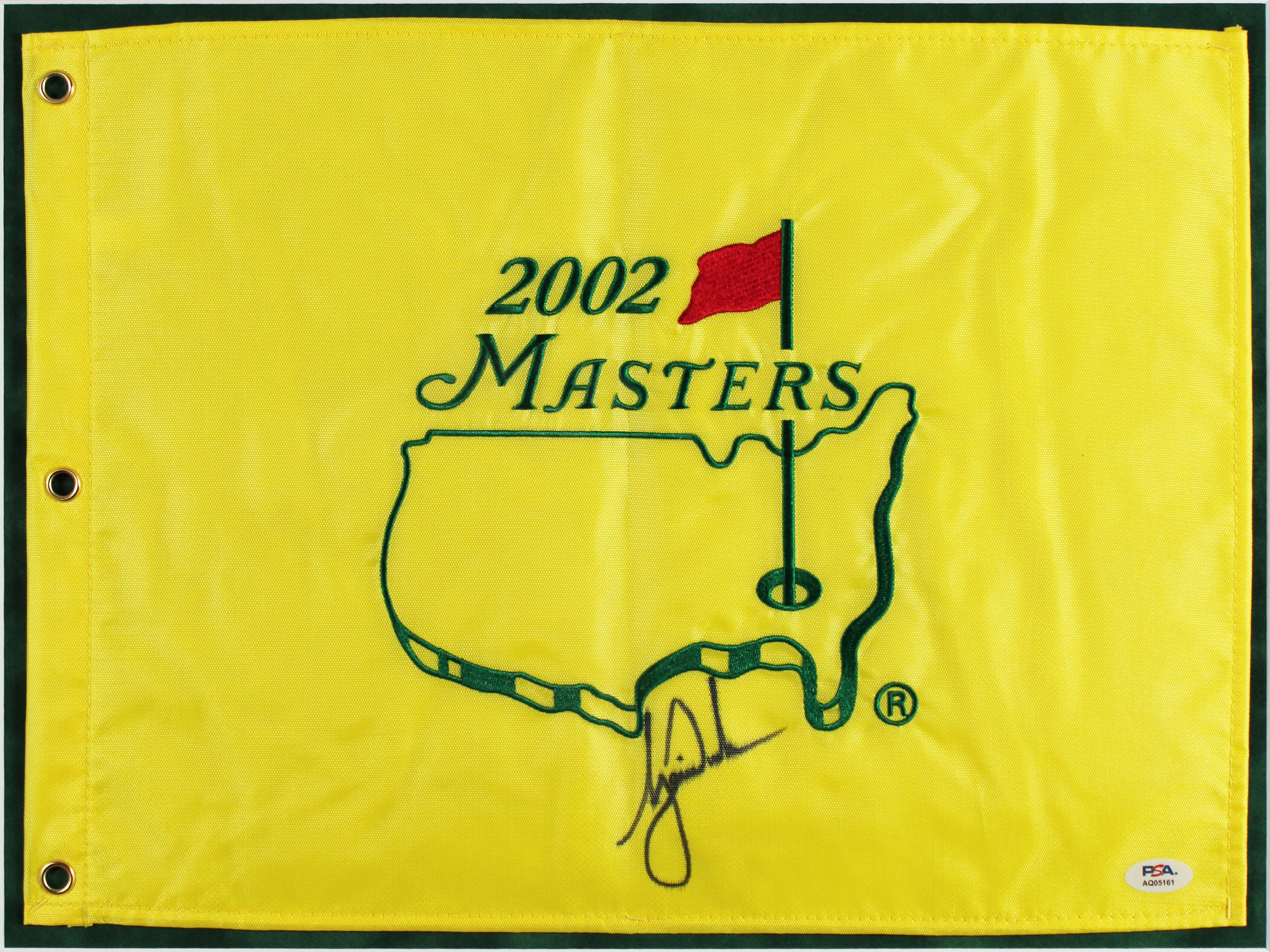Tiger Woods Authentic Signed & Framed 2002 Masters Pin Flag PSA/DNA #AQ05161