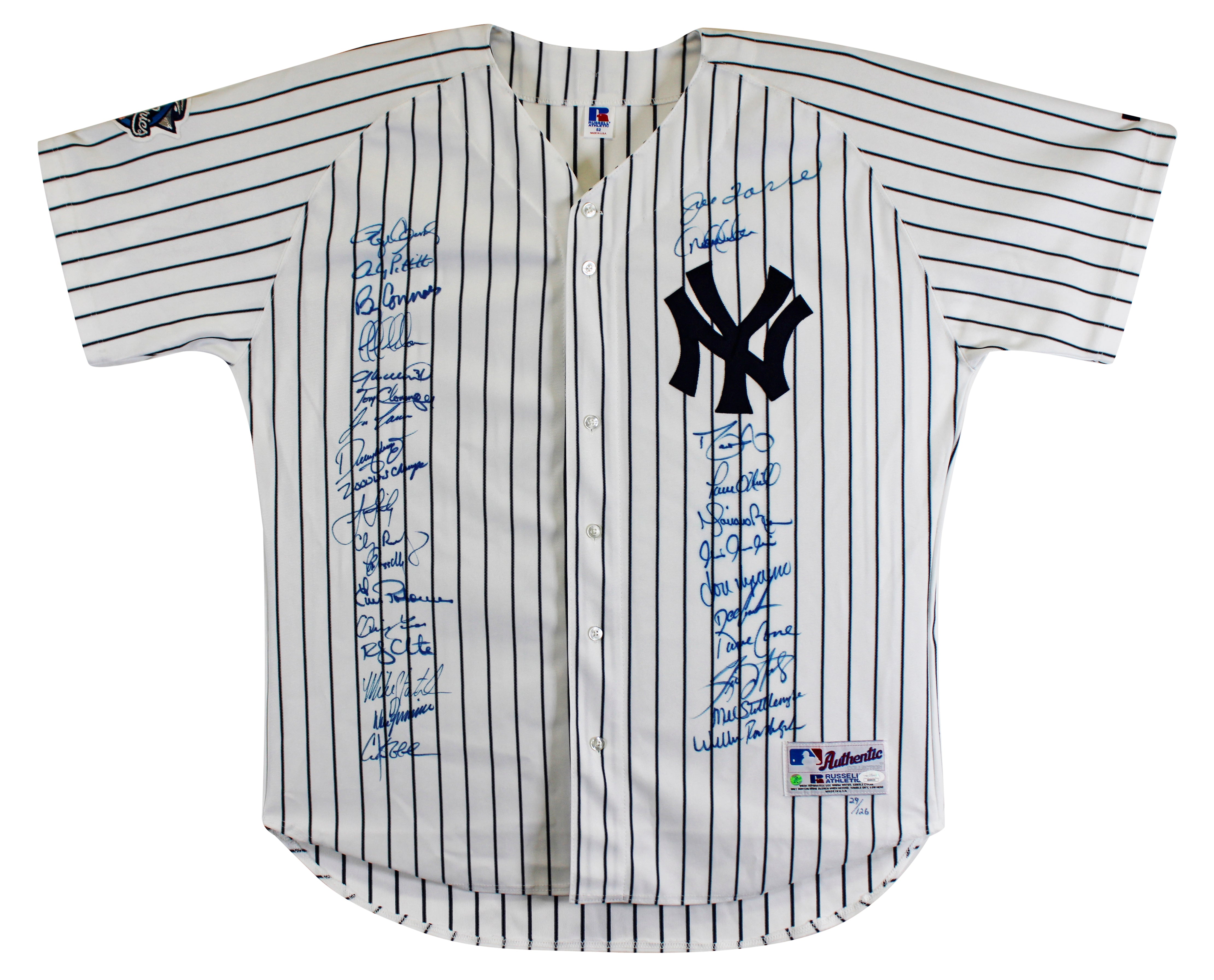 2000 Yankees (29) Torre, Jeter, Rivera Signed Pinstripe Jersey LE #29/126 JSA