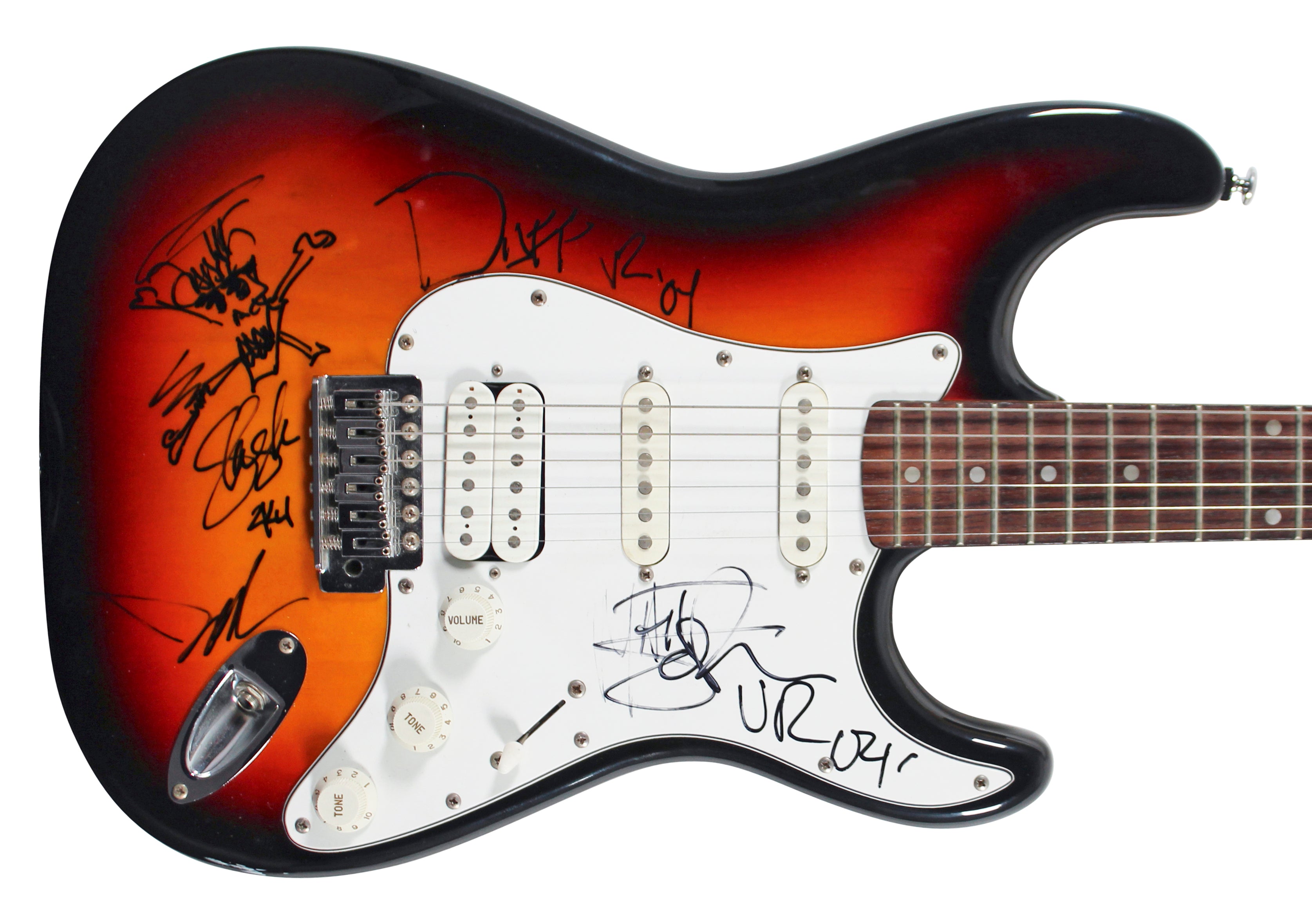 GNR(4) Slash, Sorum, McKagan & Reed Signed Guitar w/ Hand Drawn Sketch PSA