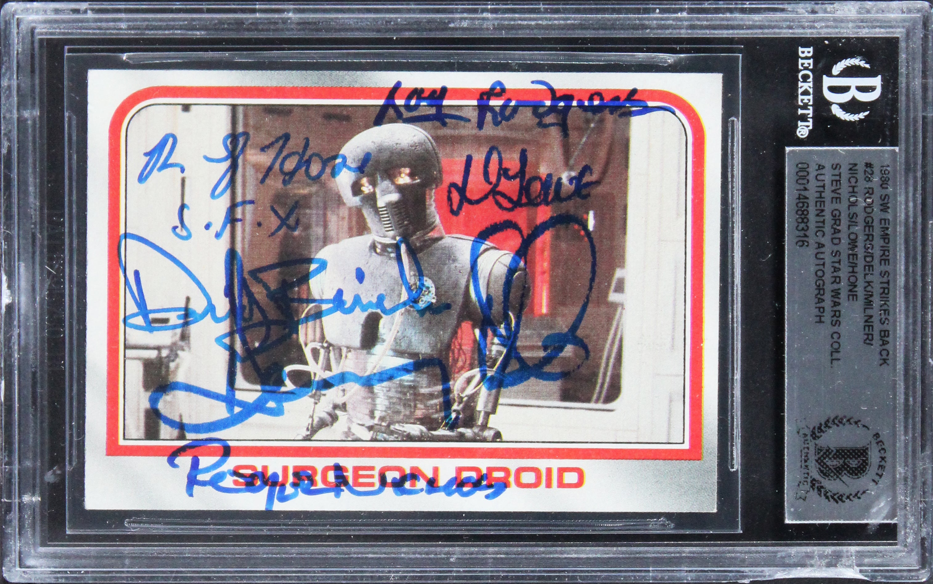 Star Wars (6) Delk, Nichols, Milner +3 Signed 1980 SW ESB #28 Card BAS Slabbed