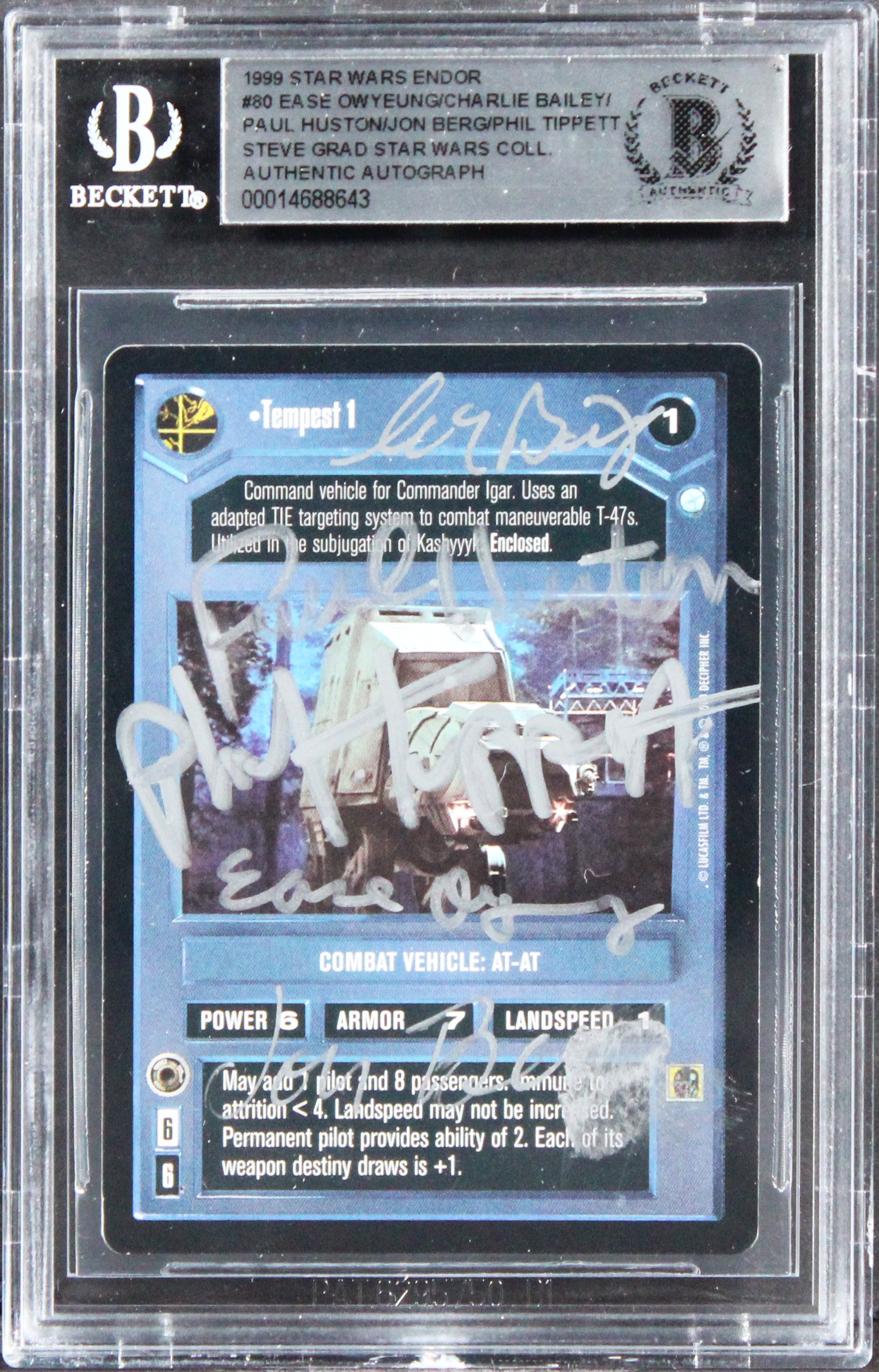 Star Wars (5) Huston, Owyeung, Berg +2 Signed 1999 SW Endor #80 Card BAS Slabbed