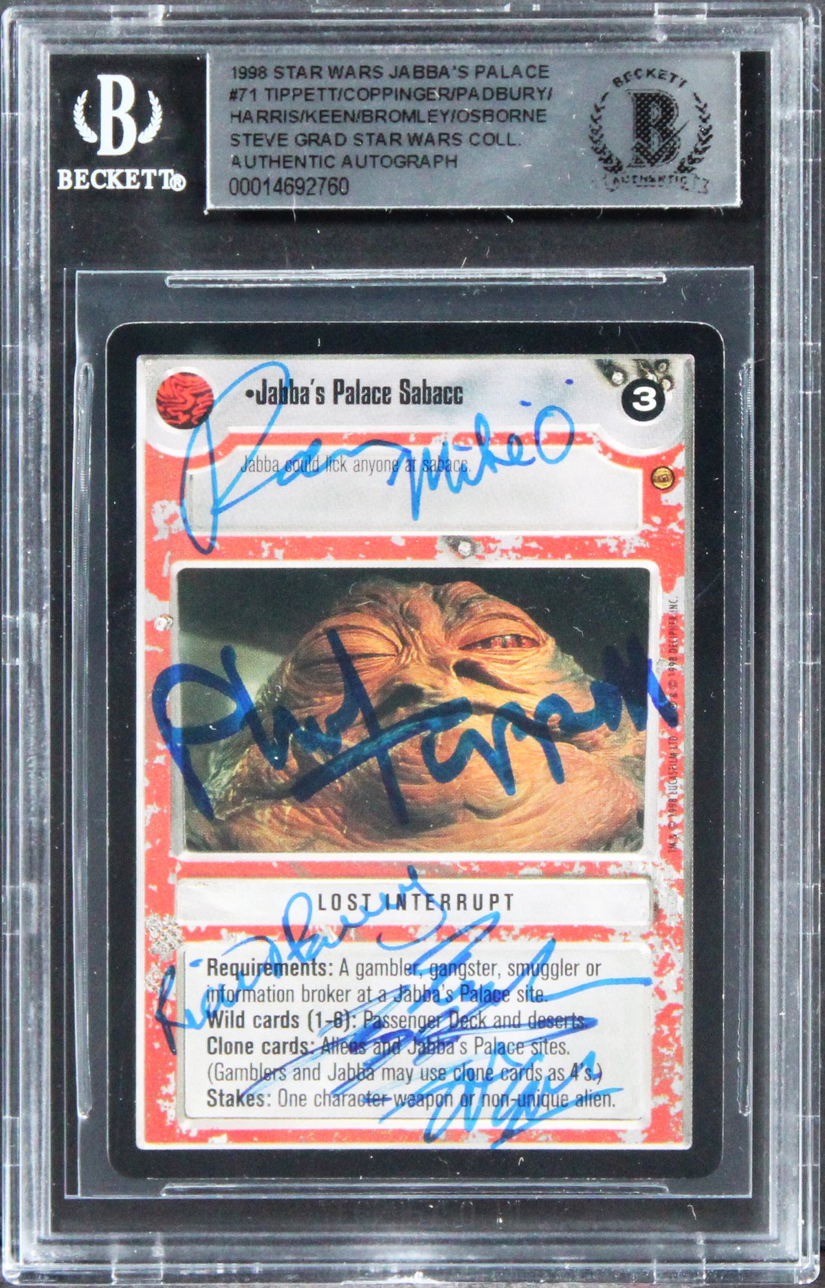 Star Wars (7) Tippett, Harris +5 Signed 1998 Jabba's Palace #71 Card BAS Slabbed