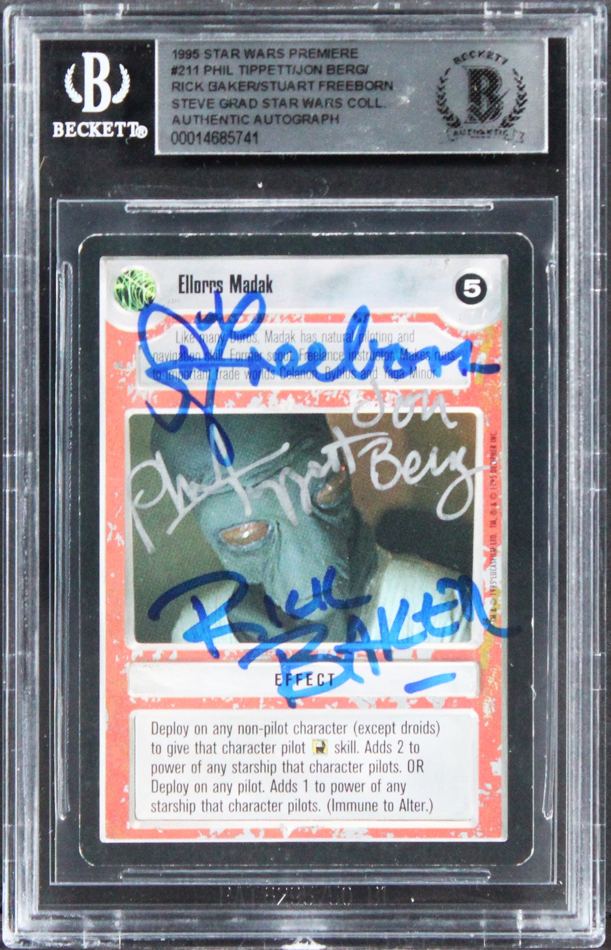 Star Wars (4) Baker, Freeborn +2 Signed 1995 SW Premiere #211 Card BAS Slabbed