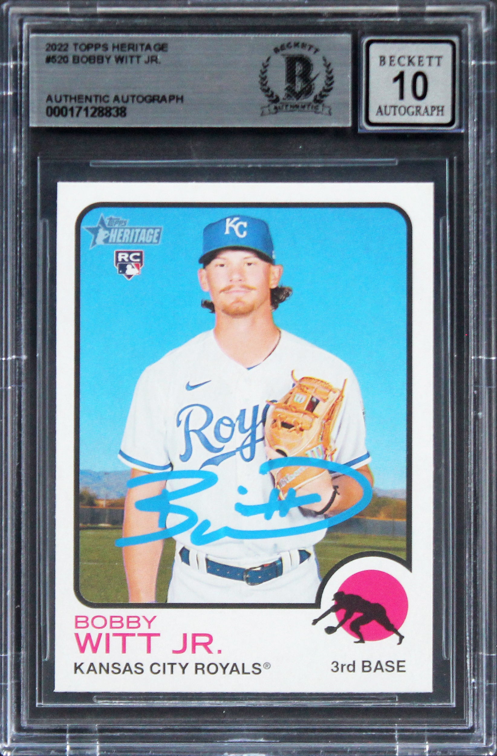 Royals Bobby Witt Jr. Signed 2022 Topps Heritage #520 RC Card Auto 10! BAS Slab