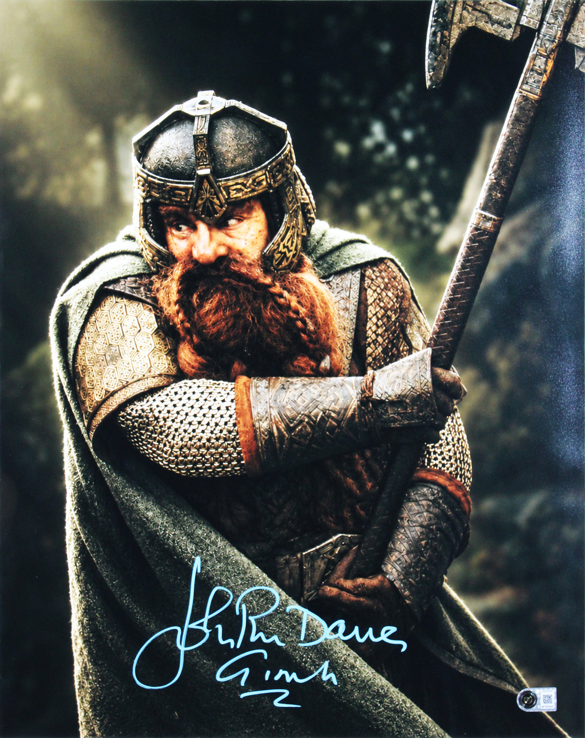 John Rhys-Davies LOTR "Gimli" Signed 16x20 Swinging Axe Framed Photo BAS Witness