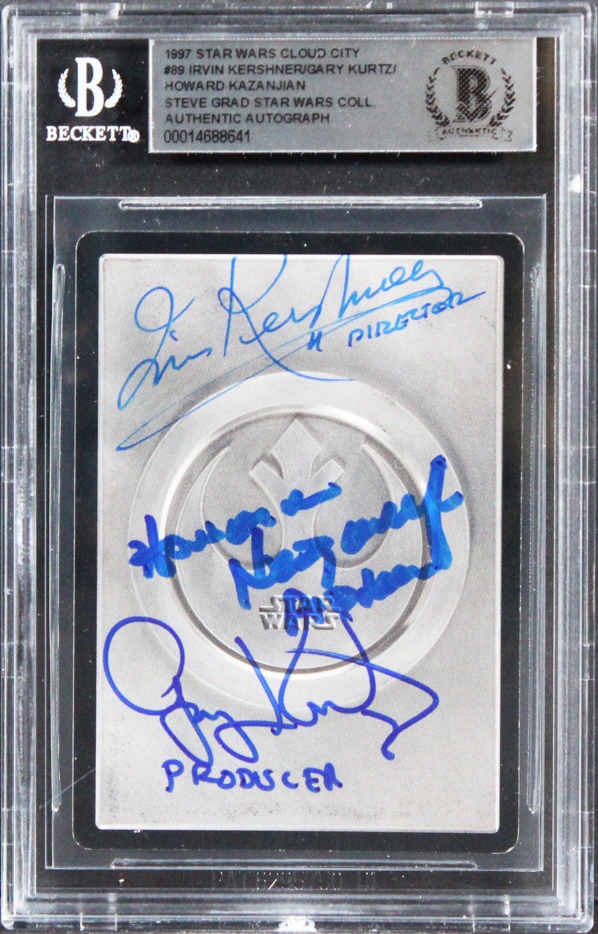Star Wars (3) Kershner, Kurtz & Kazanjian Signed 1997 SW CC #89 Card BAS Slabbed
