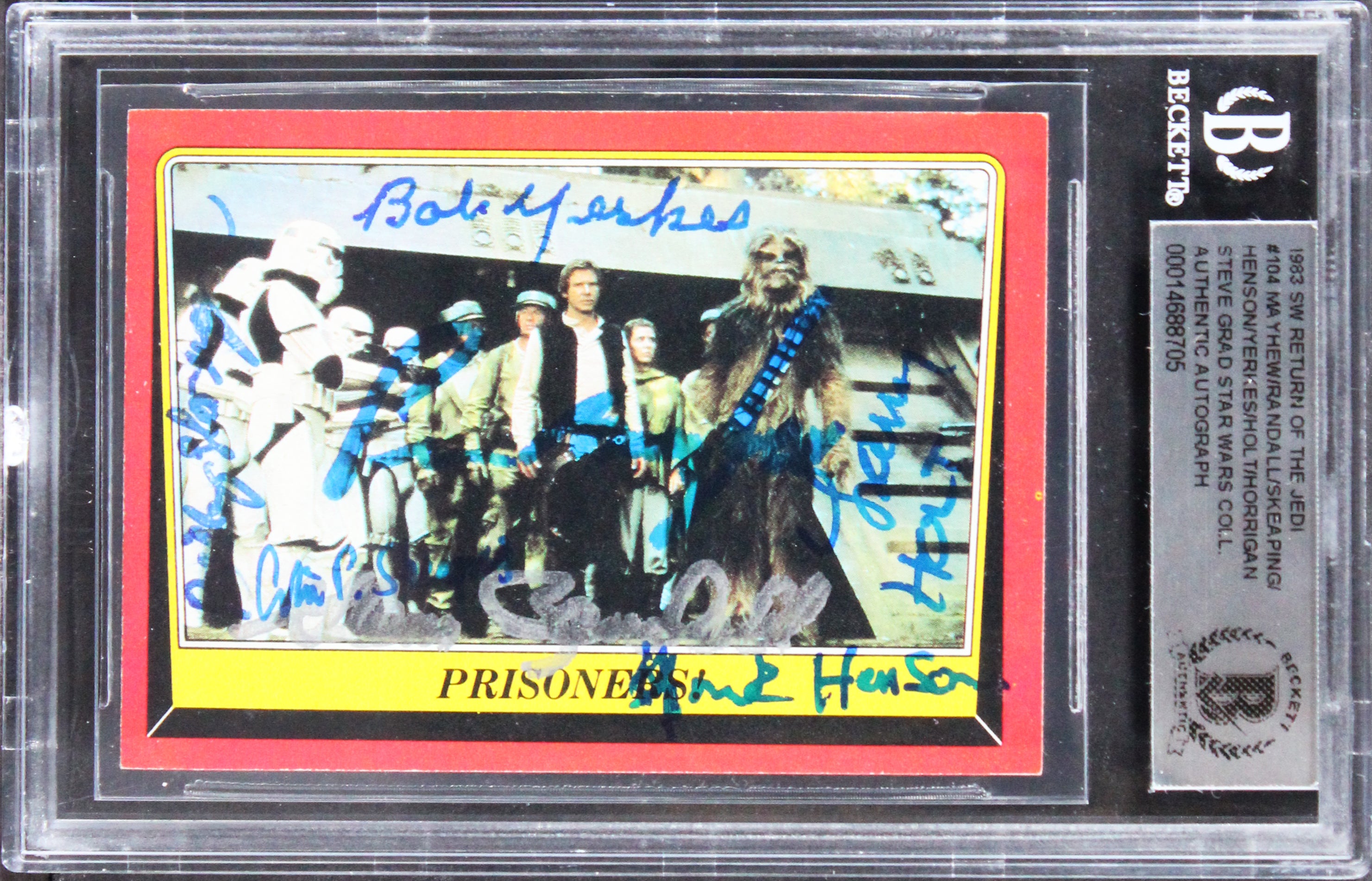Star Wars (6) Peter Mayhew, Randall +4 Signed 1983 SW ROTJ #104 Card BAS Slabbed