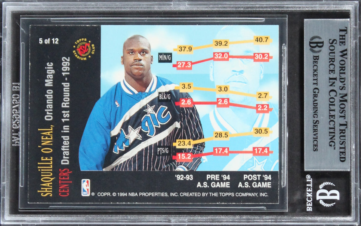 Lakers Shaquille O'Neal Signed 1994 Stadium Club Rising Stars #5 Card BAS Slab