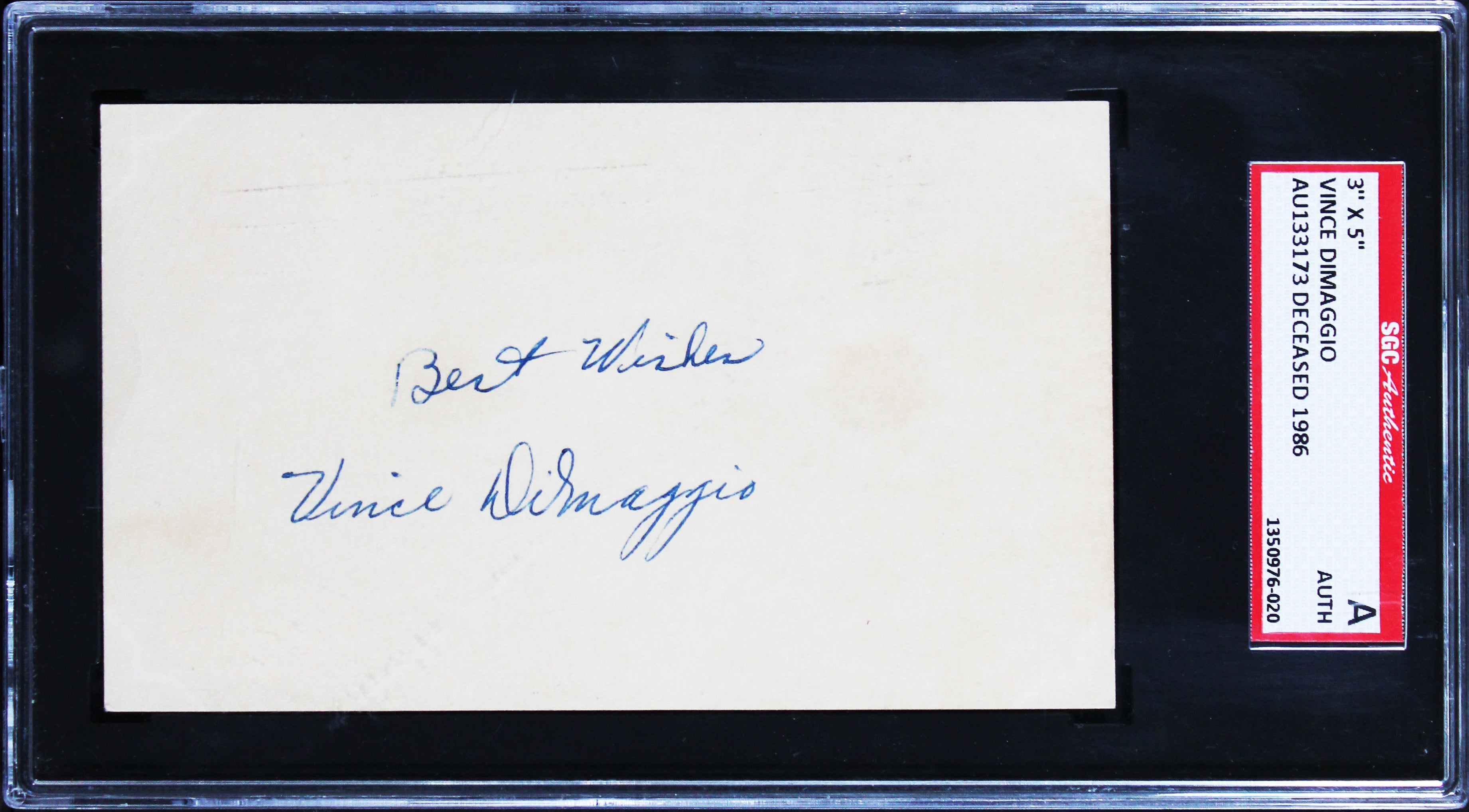 Pirates Vince DiMaggio "Best Wishes" Signed 3x5 Index Card SGC Authentic